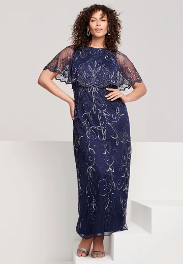 Beaded Cape Gown