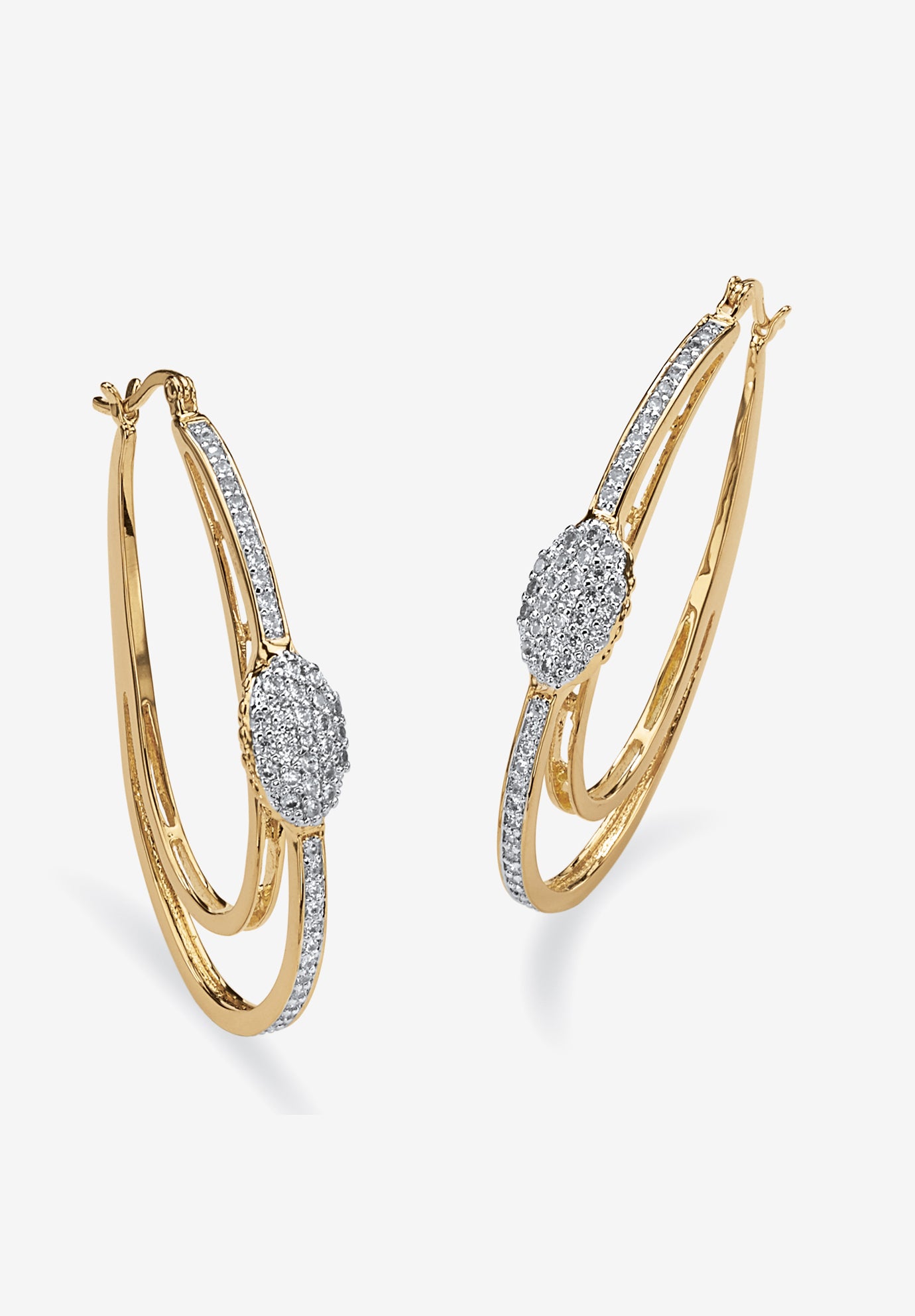 GoldPlated Double Hoop Earrings with Cubic Zirconia Plus Size Jewelry