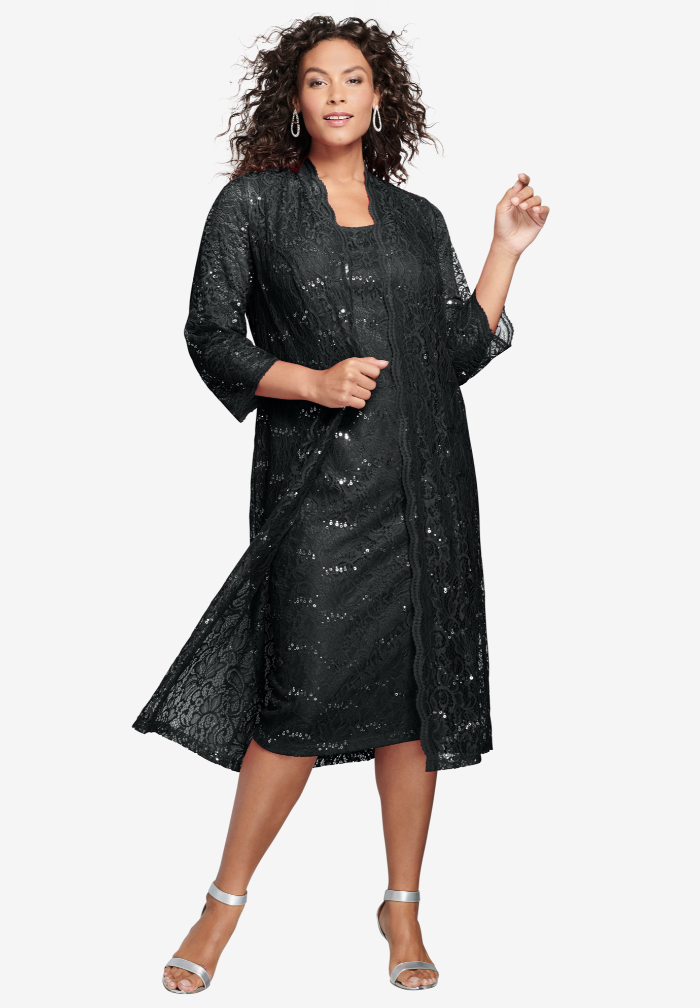 Roamans Womens Plus Size Lace /& Sequin Jacket Dress Set Formal Evening