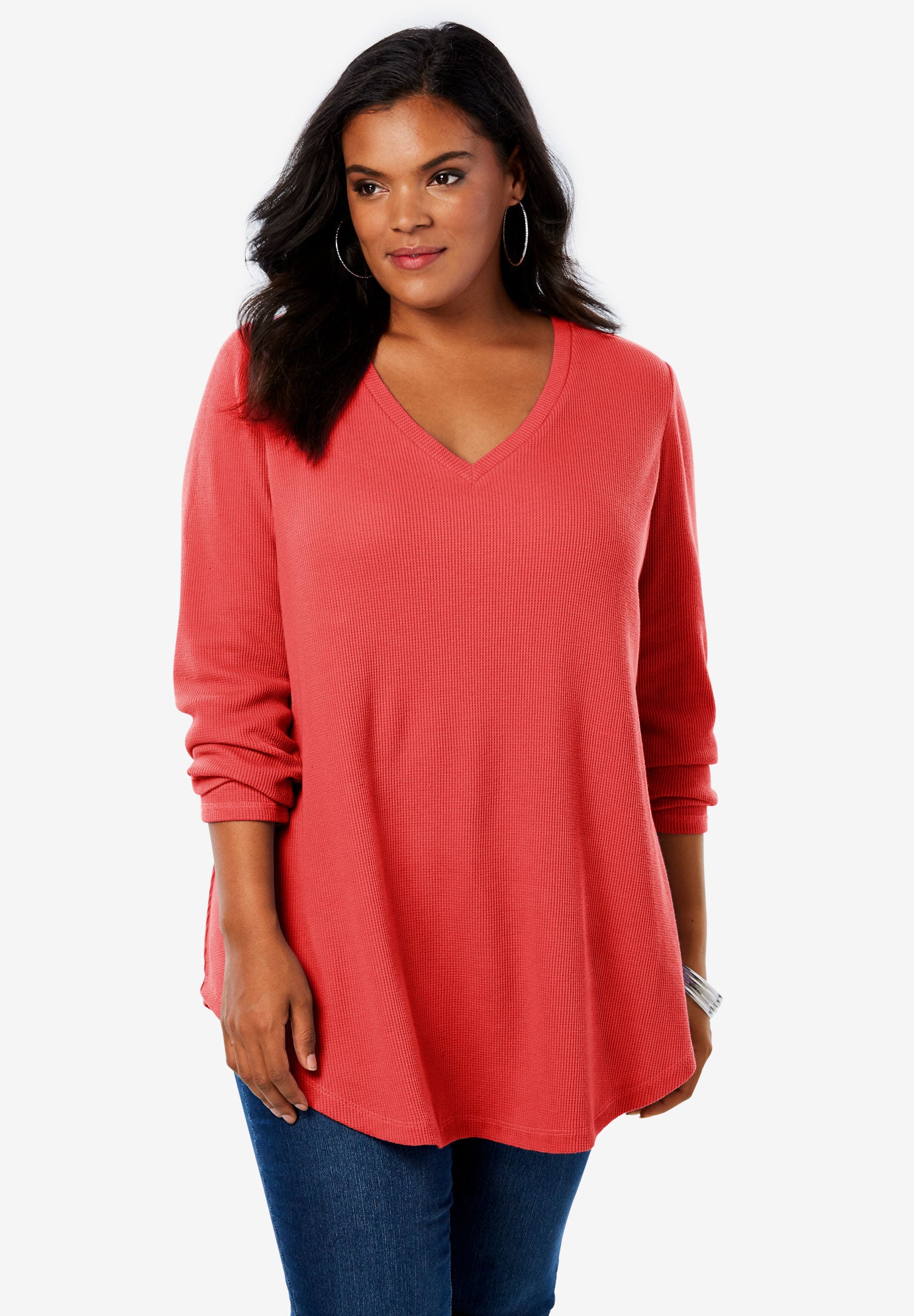 V-Neck Thermal Maxi Tunic| Plus Size Tunics | Roaman's