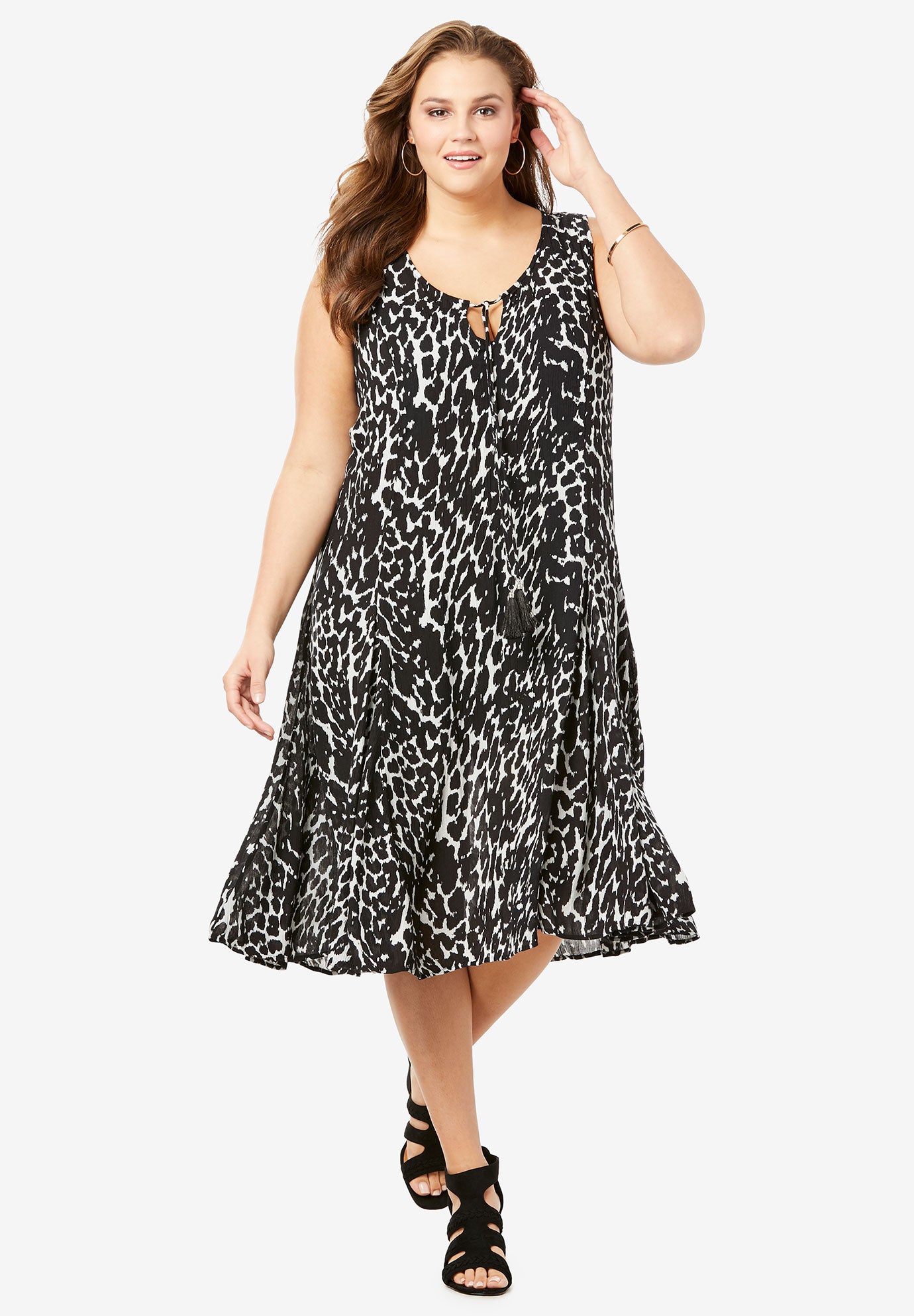 ALine Crinkle Dress with Tassel Ties Roaman's