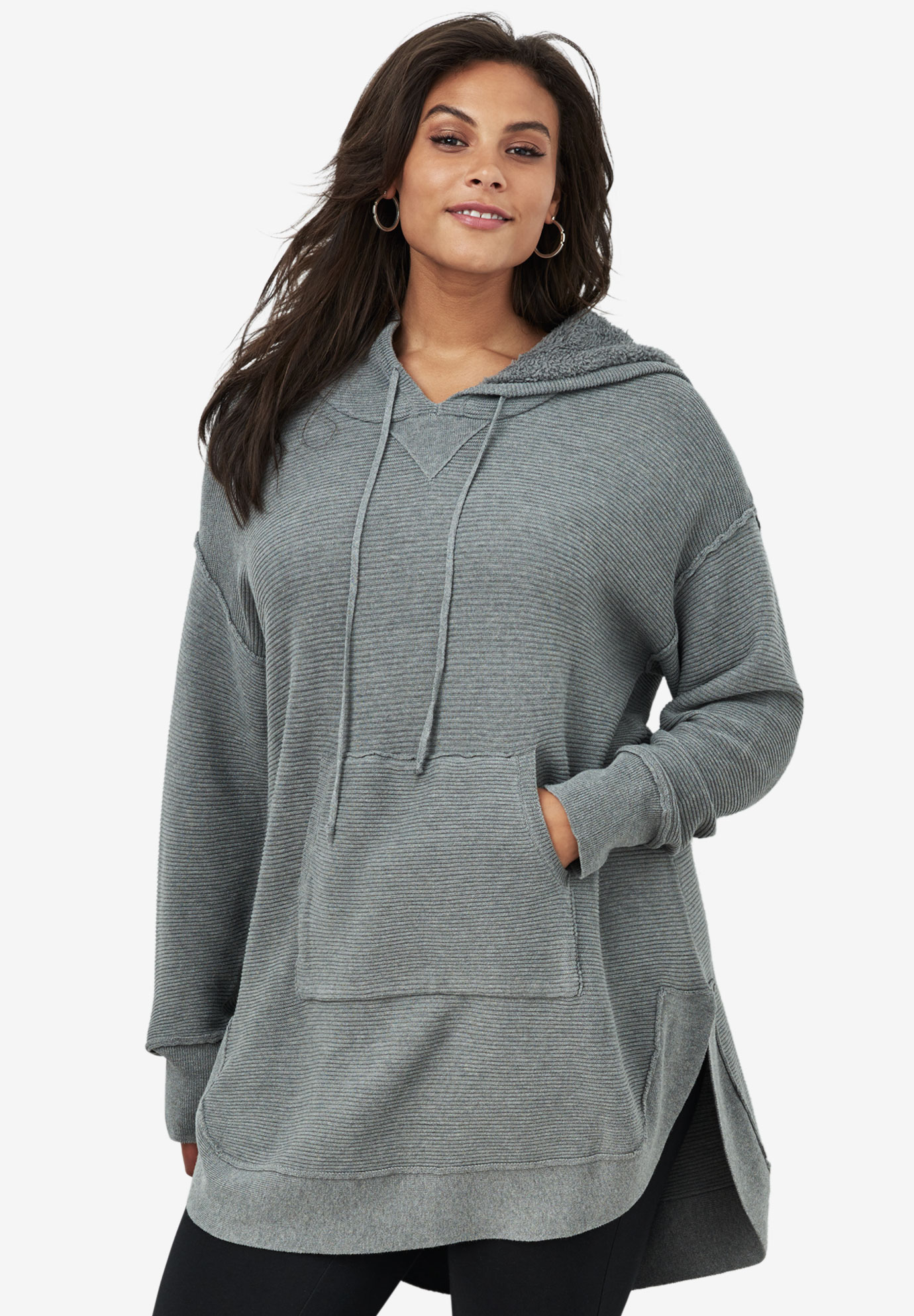 Hooded Sherpa Lined Sweater Tunic | Roaman's