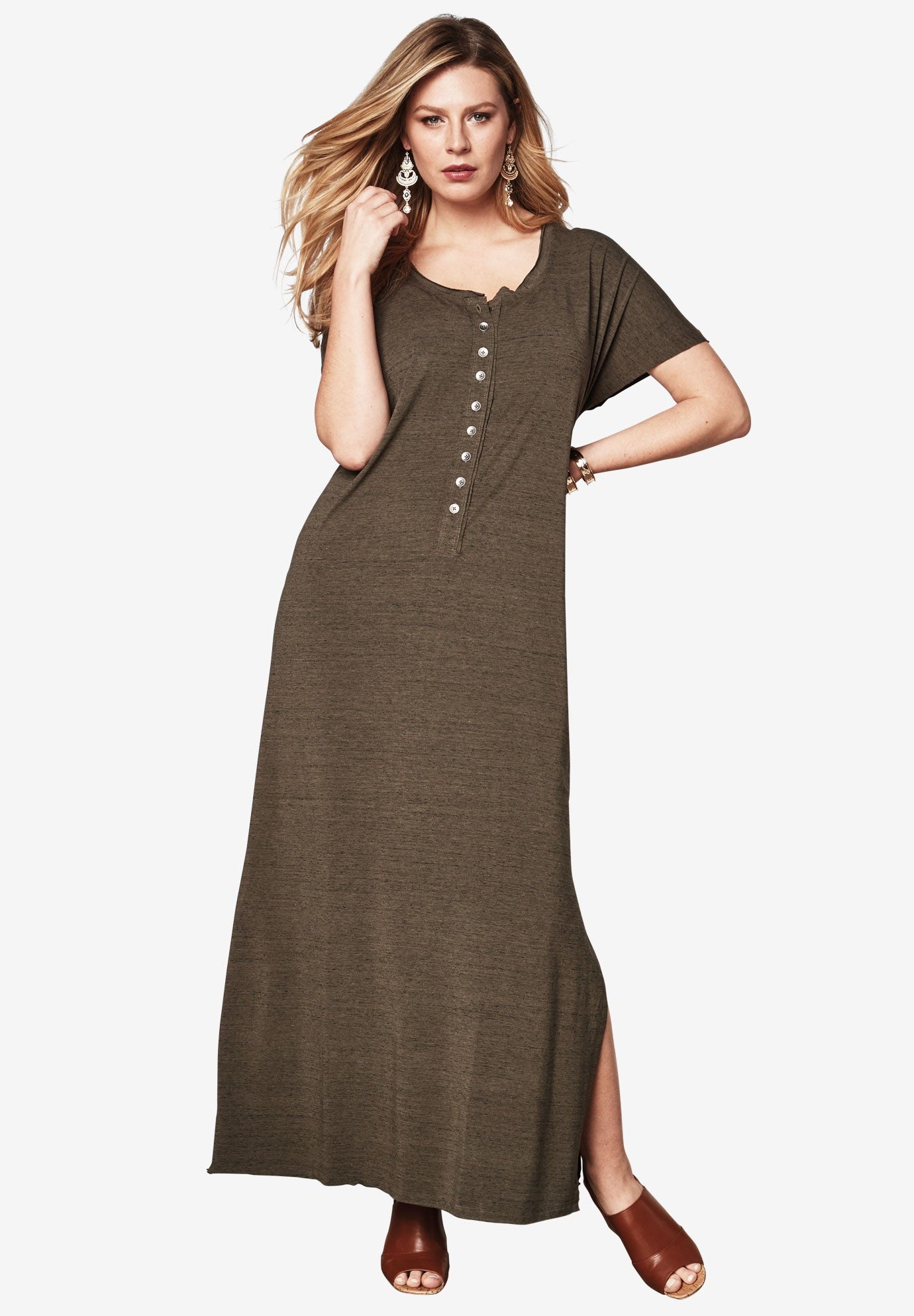 Henley Maxi TShirt Dress Plus Size Dresses Roaman's
