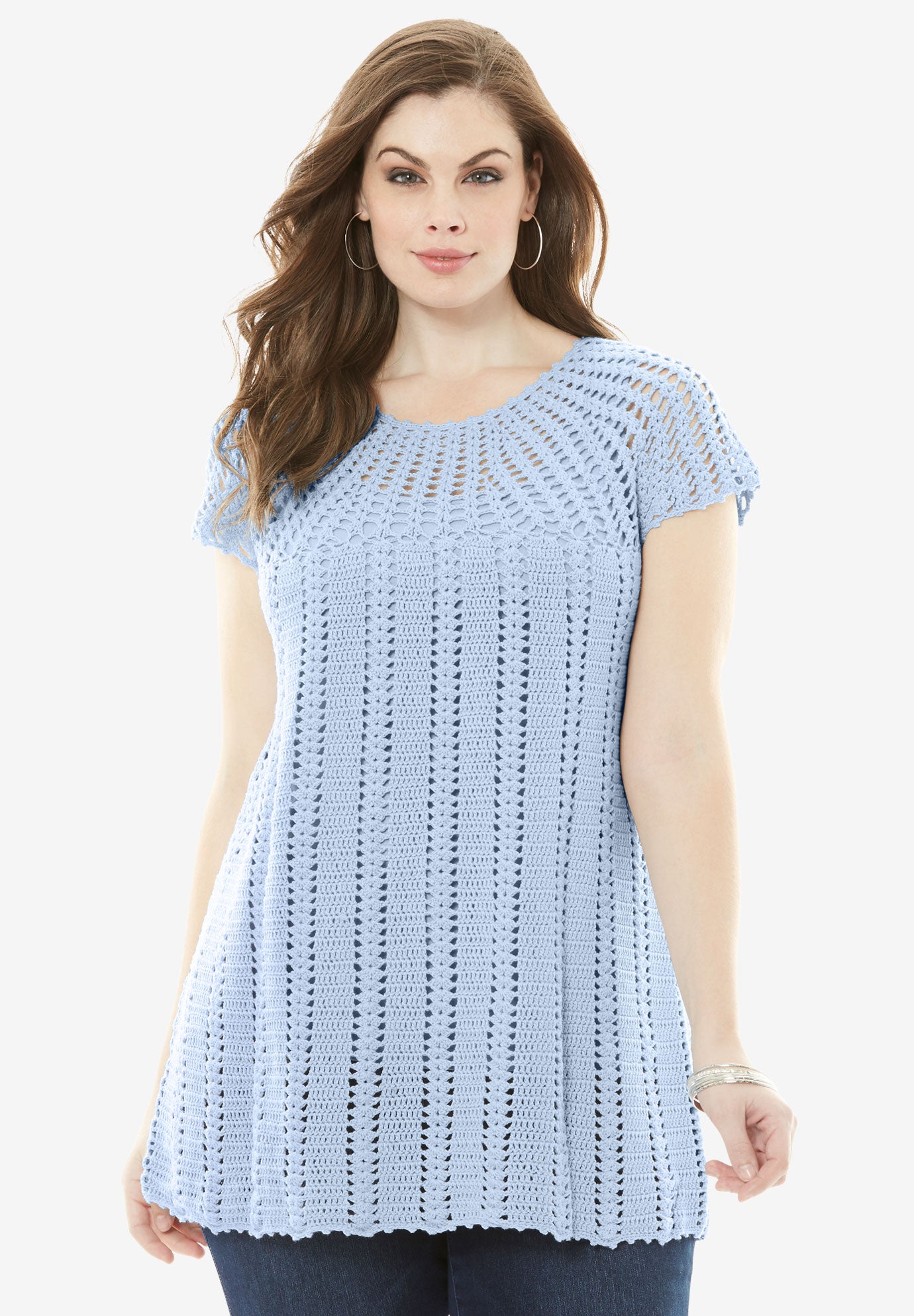 HandCrochet Sweater with Scalloped Hem Plus Size Sweaters Roaman's