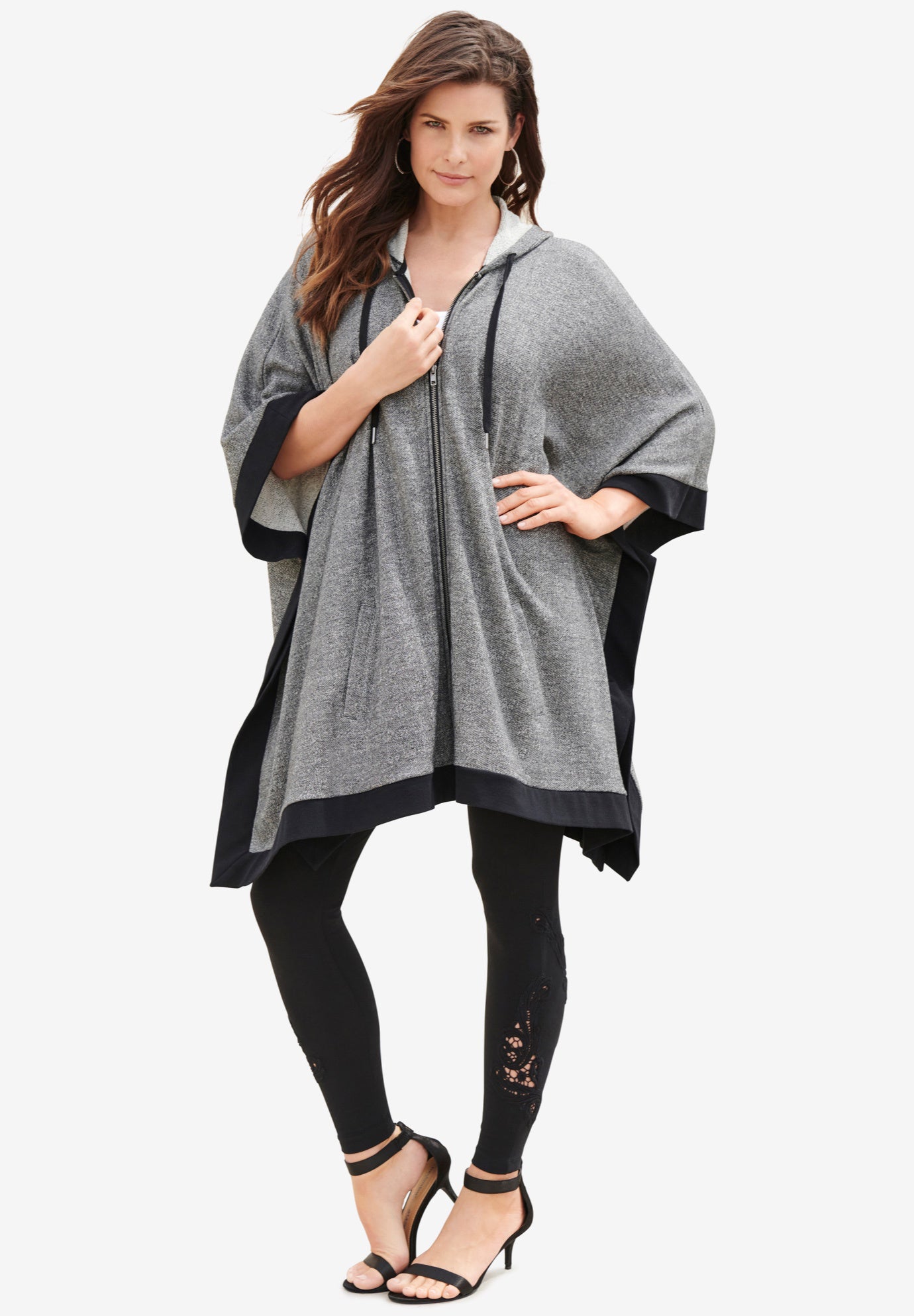Hooded Zip Poncho | Roaman's