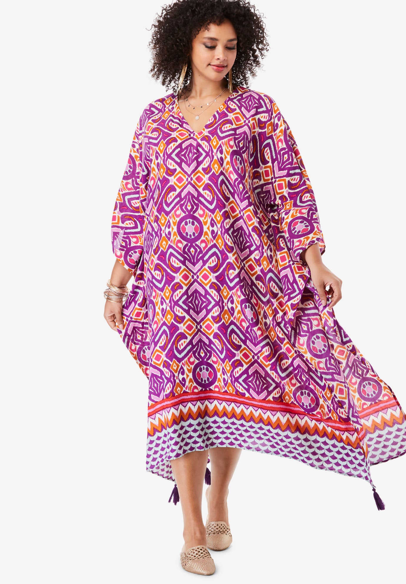 VNeck Caftan Dress with Tassels Roaman's