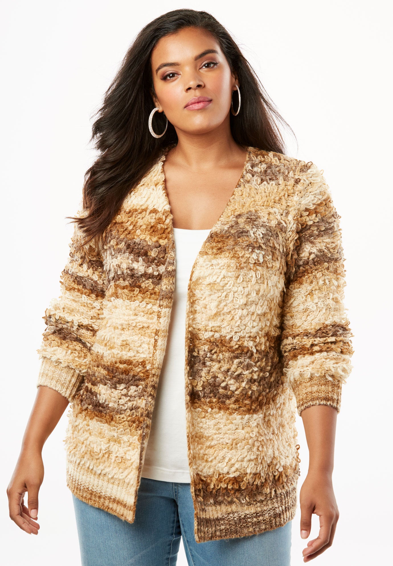 Loop-Fringe Cardigan with Long Sleeves| Plus Size Cardigans | Roaman's