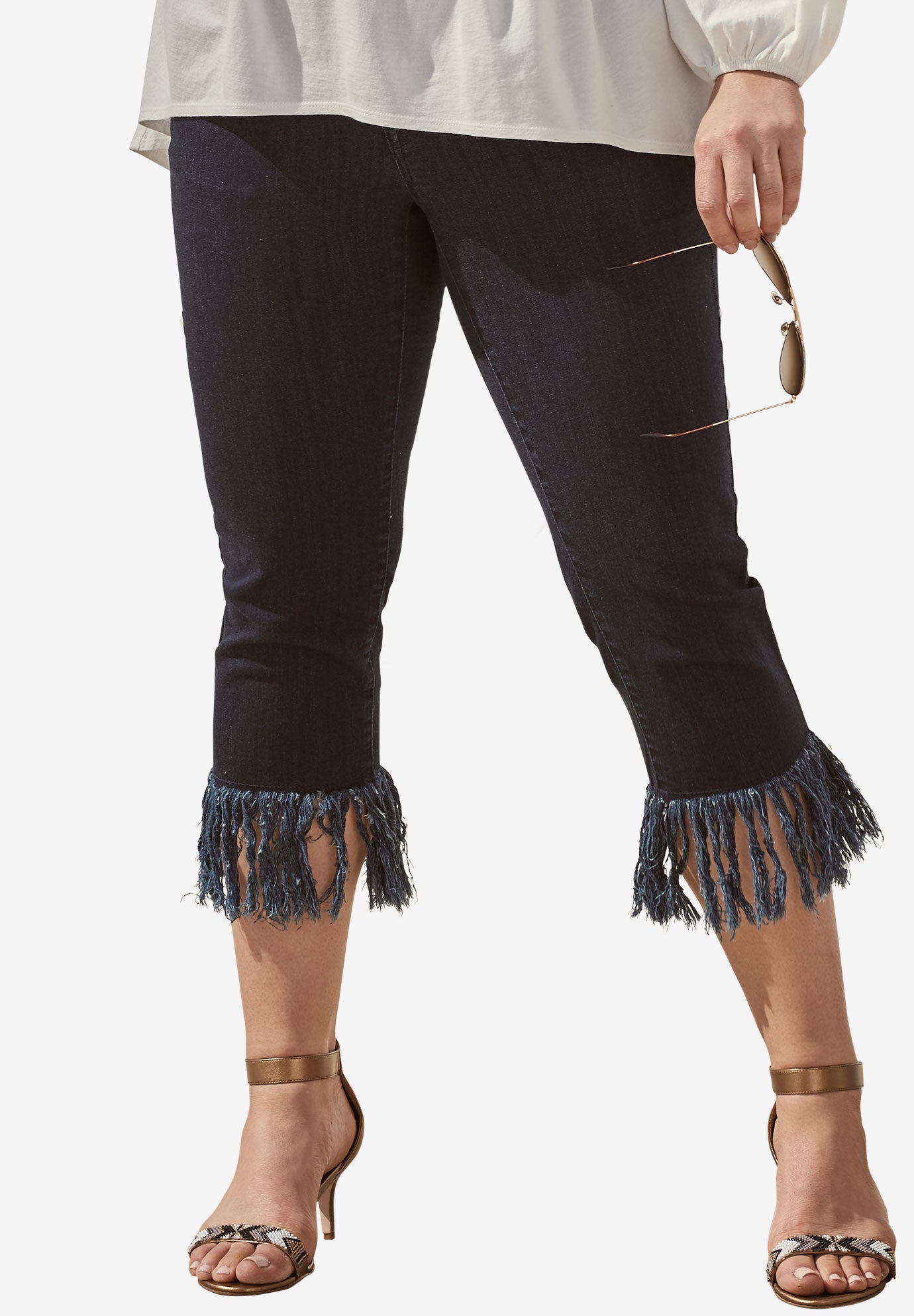 Fringed Hem Jeans by Denim 24/7 Plus Size Jeans and Pants Roaman's