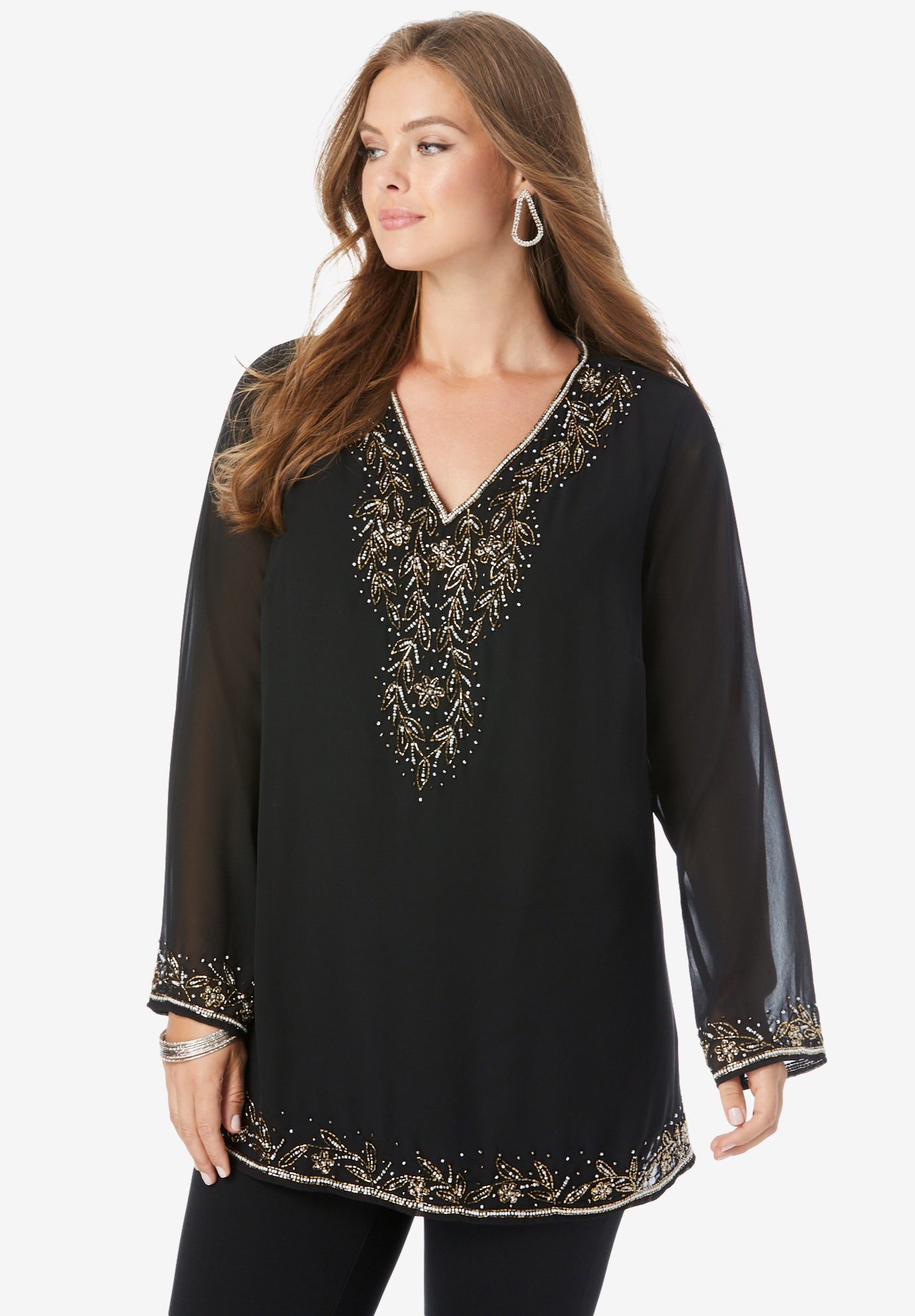 Beaded V-Neck Tunic | Roaman's