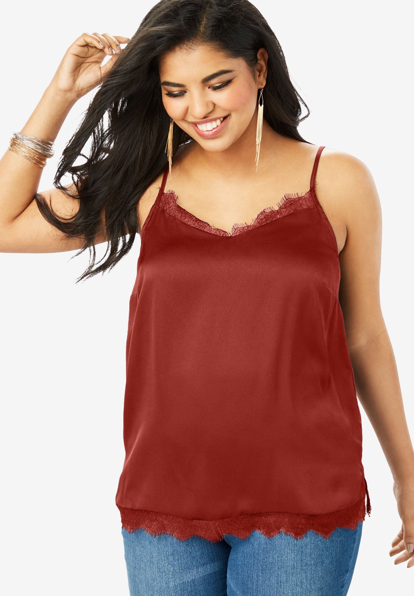 lace trim satin cami