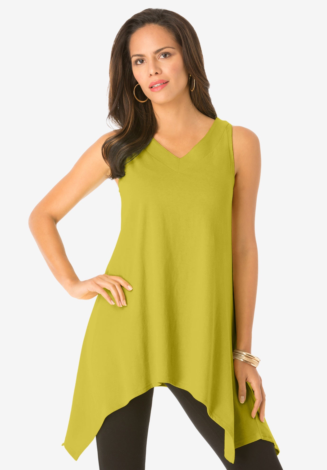 Fashionable Handkerchief-Hem Tunic Tank, Light Moss | Roaman's