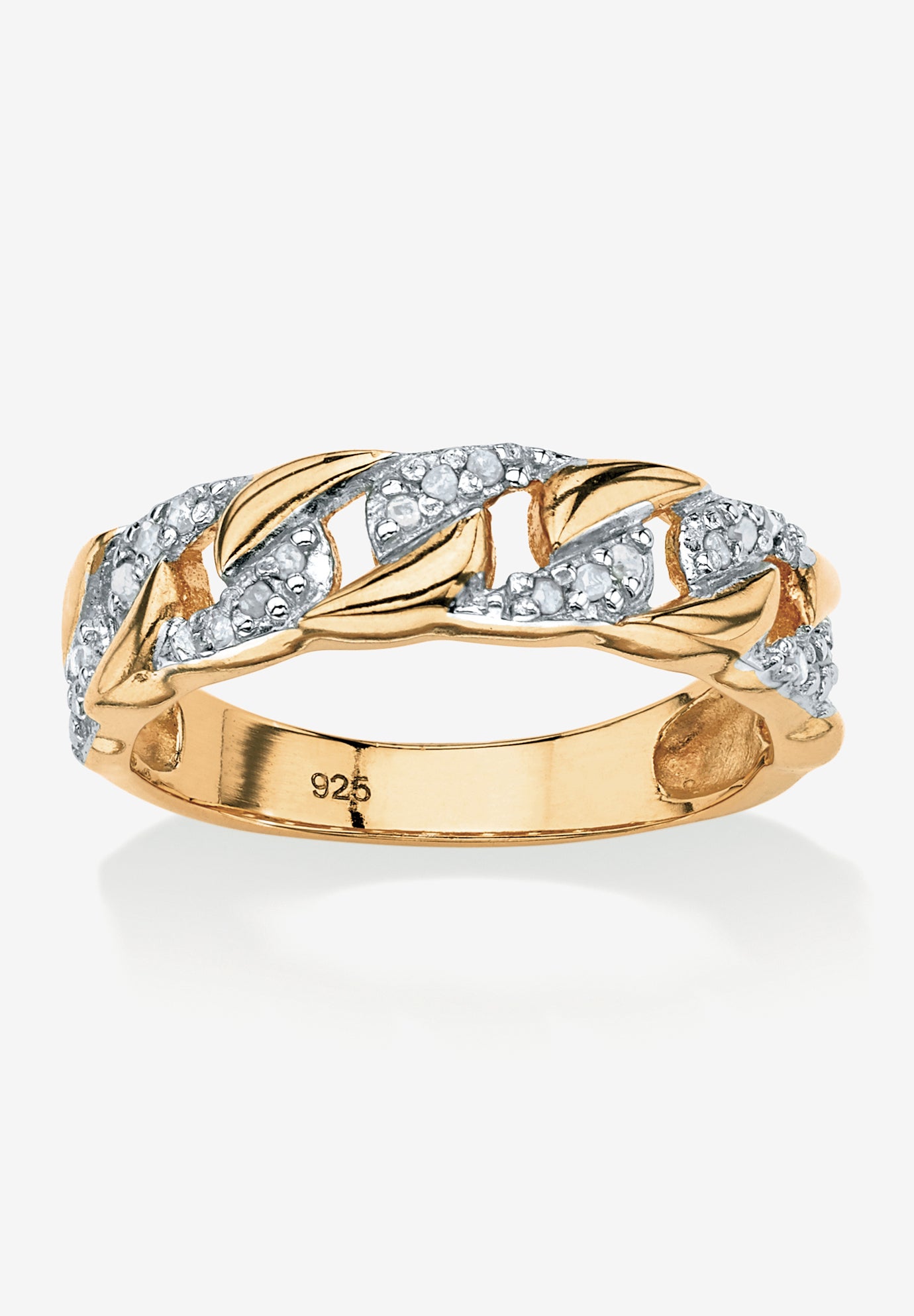Gold & Sterling Silver Link Ring with Diamonds Plus Size Jewelry