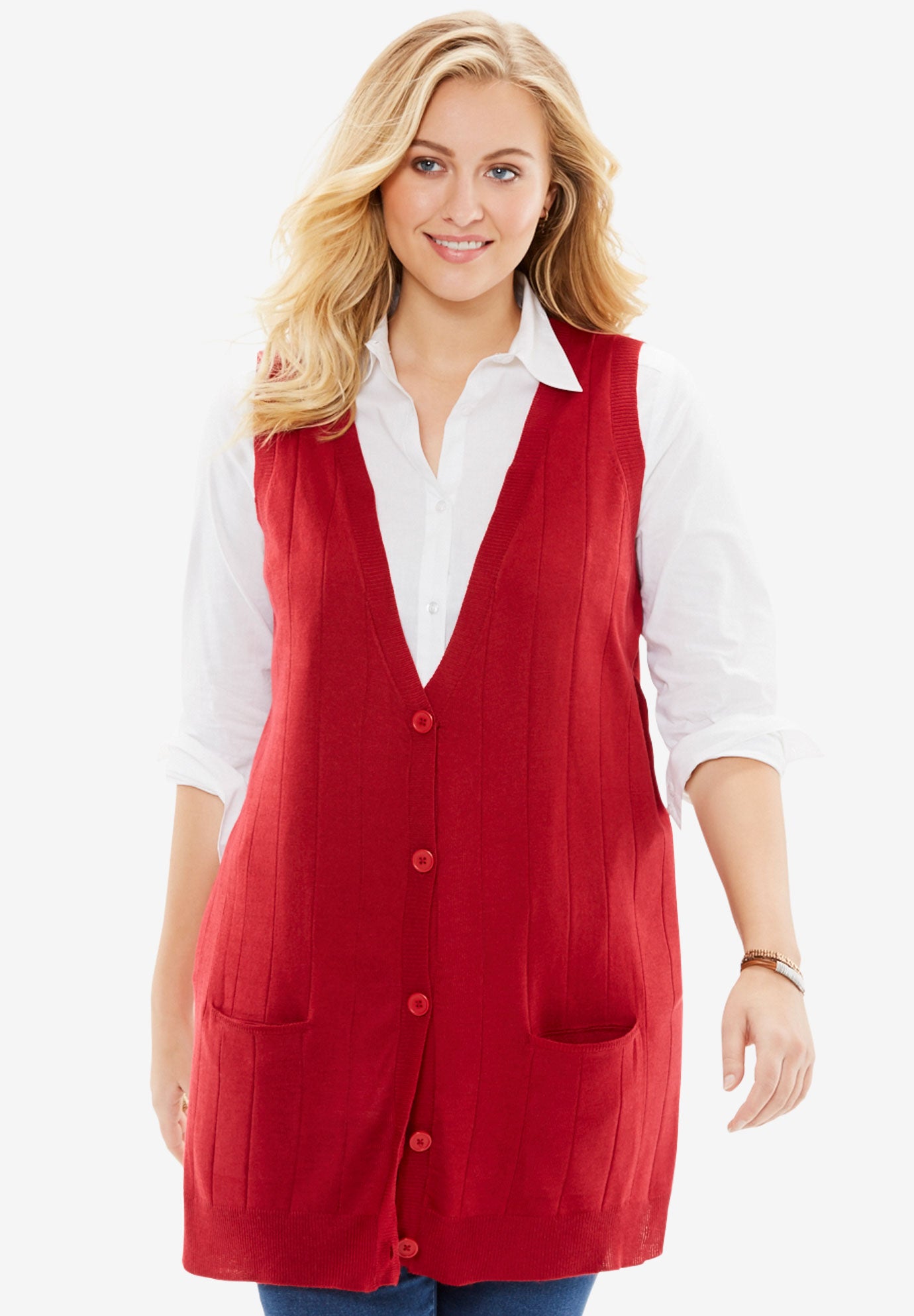 Fine Gauge Long Sweater Vest Plus Size Sweaters Roaman's