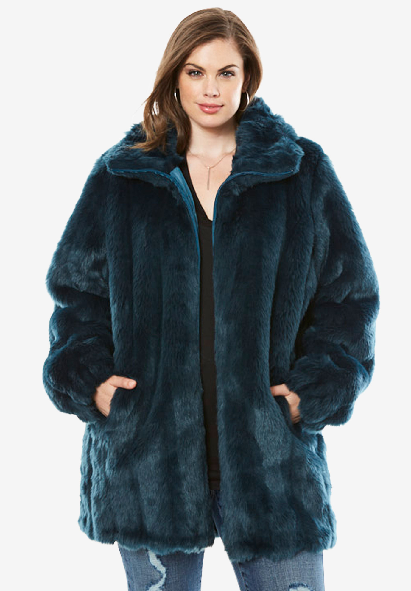 Short Faux-Fur Coat | Plus Size Coats & Jackets | Roaman's