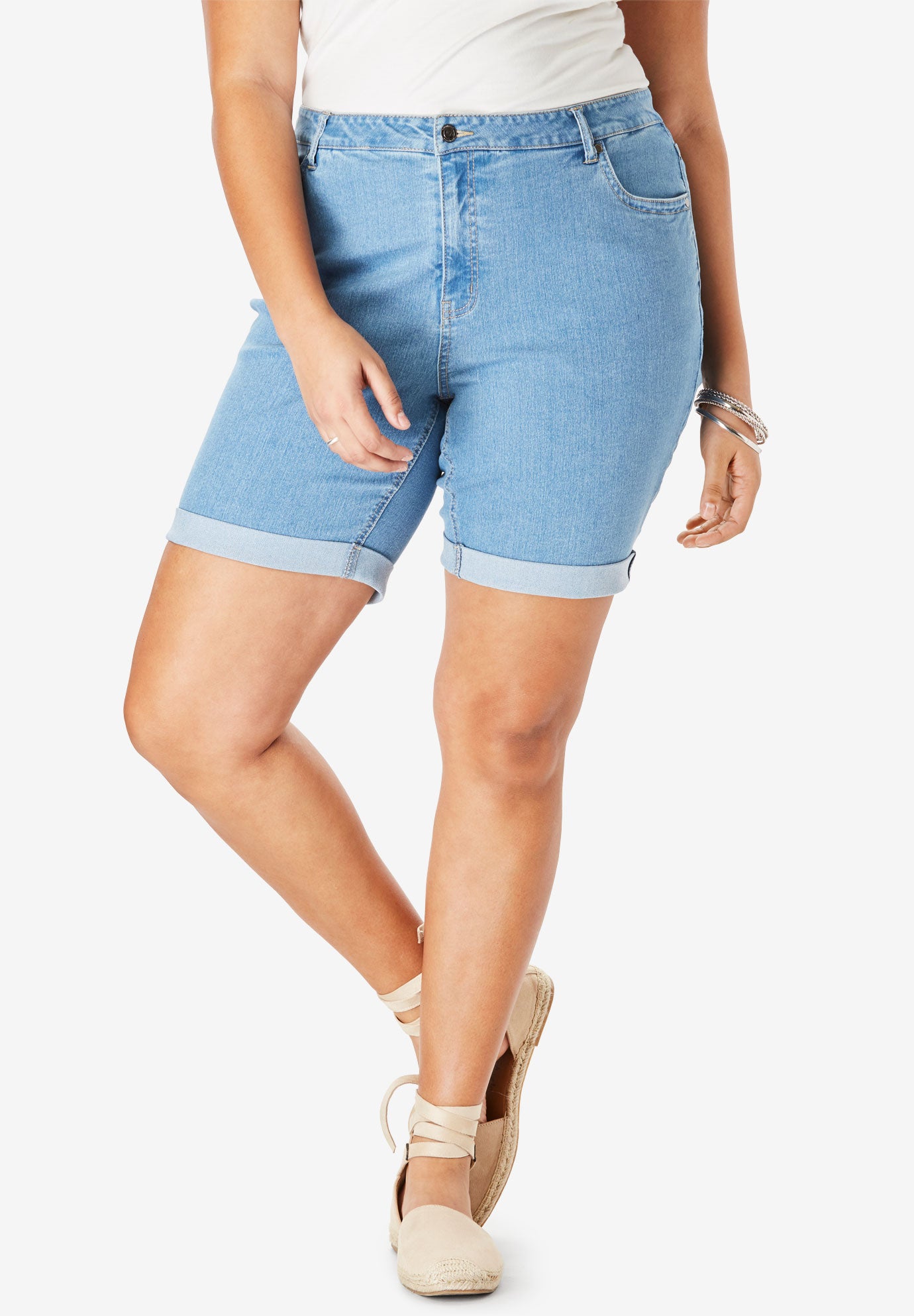 Cuffed Denim Short by Denim 24/7® Plus Size Capris and Shorts Roaman's