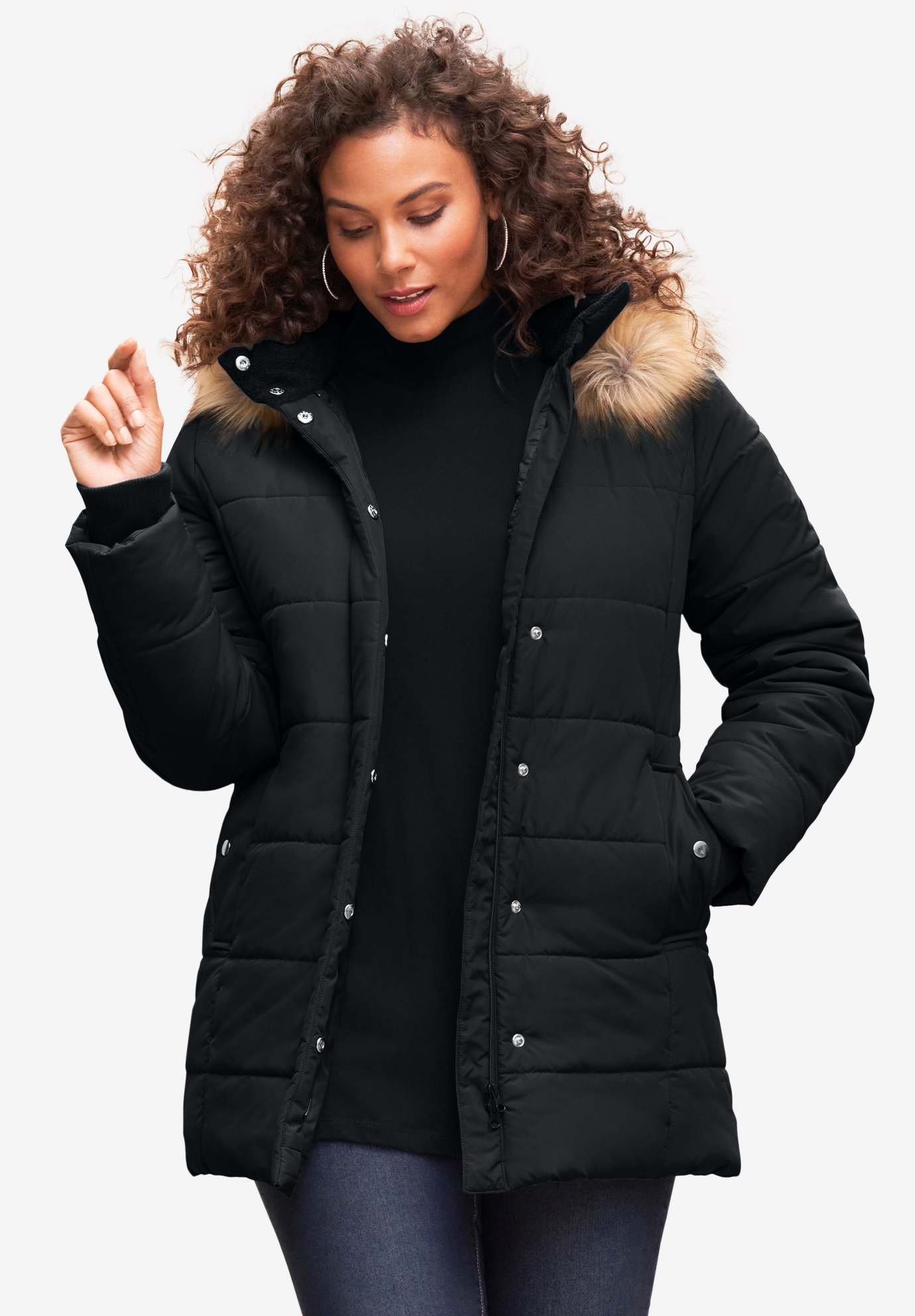 Classic-Length Puffer Jacket with Hood, 