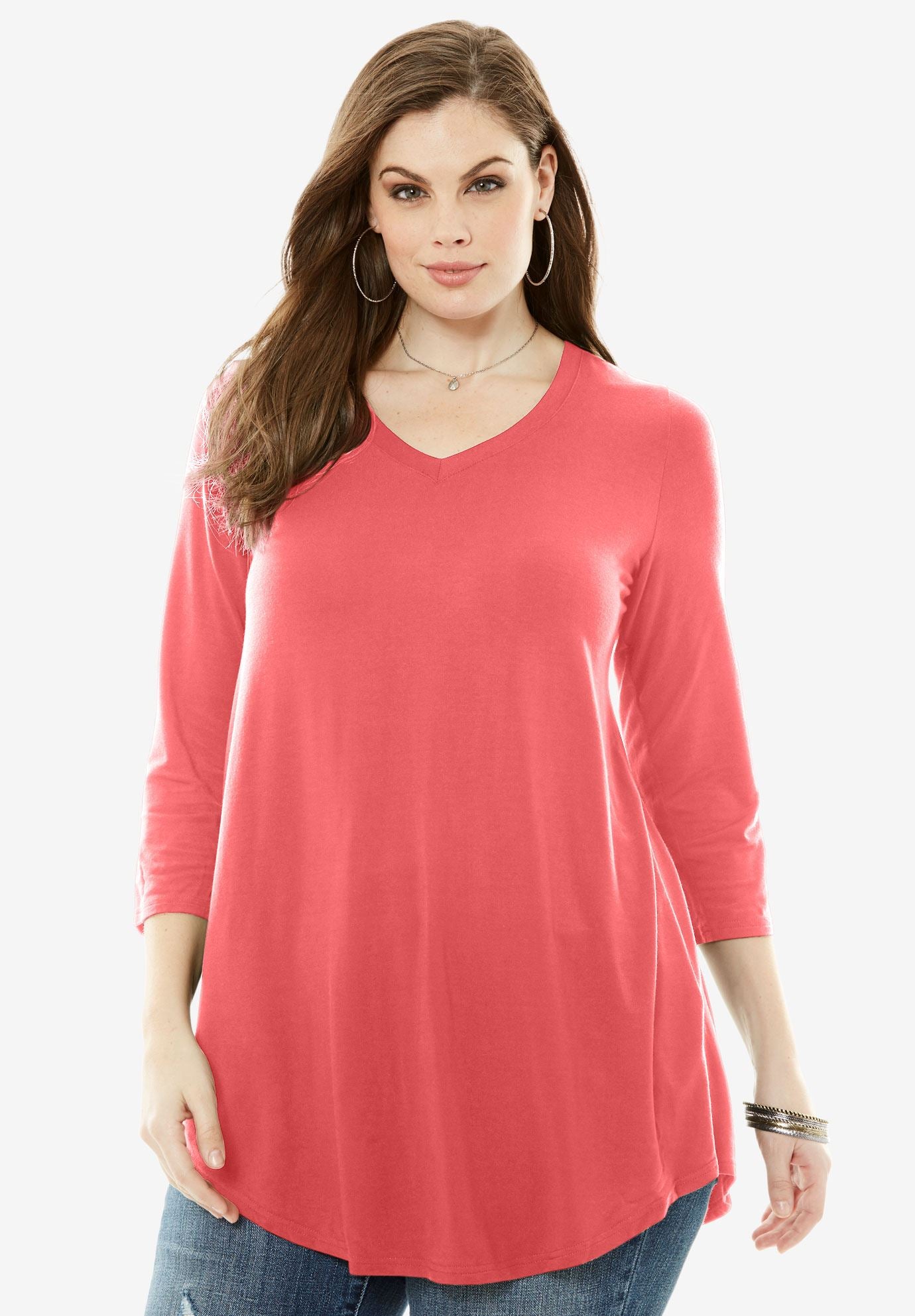 V-Neck Drape Tunic| Plus Size Tunics | Roaman's