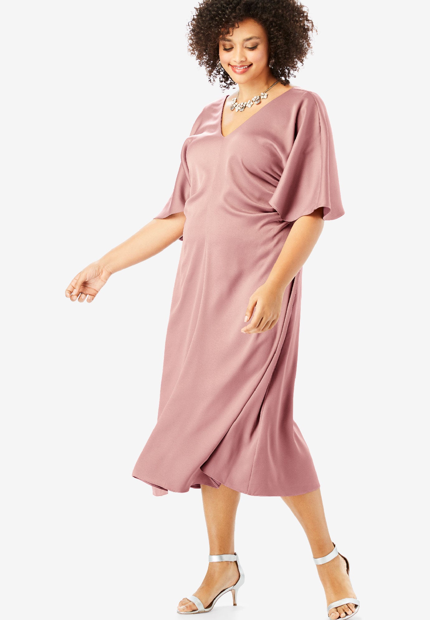 Ruched VNeck Dress with Dolman Sleeves Roaman's
