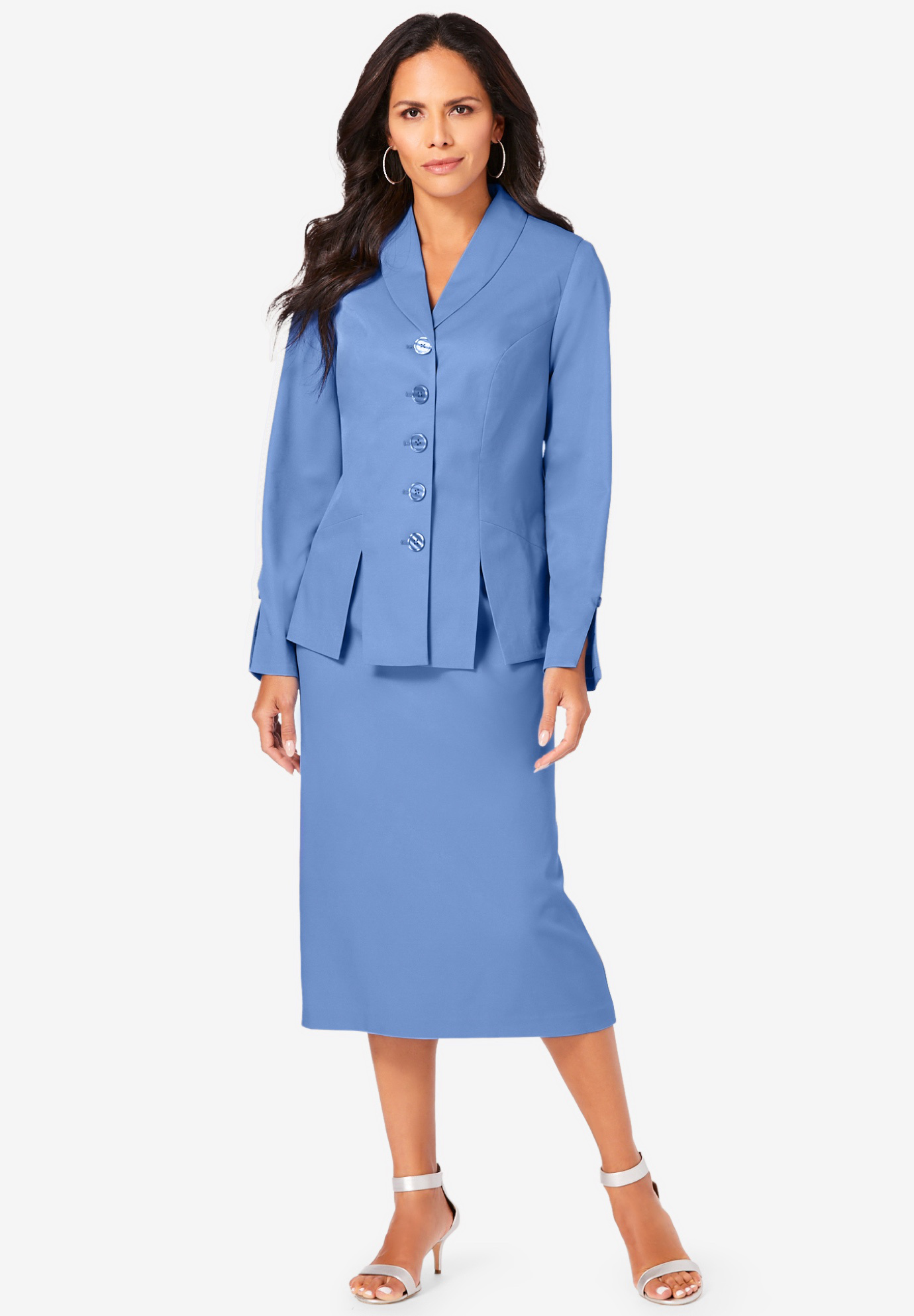 Two-Piece Skirt Suit with Shawl-Collar Jacket, 
