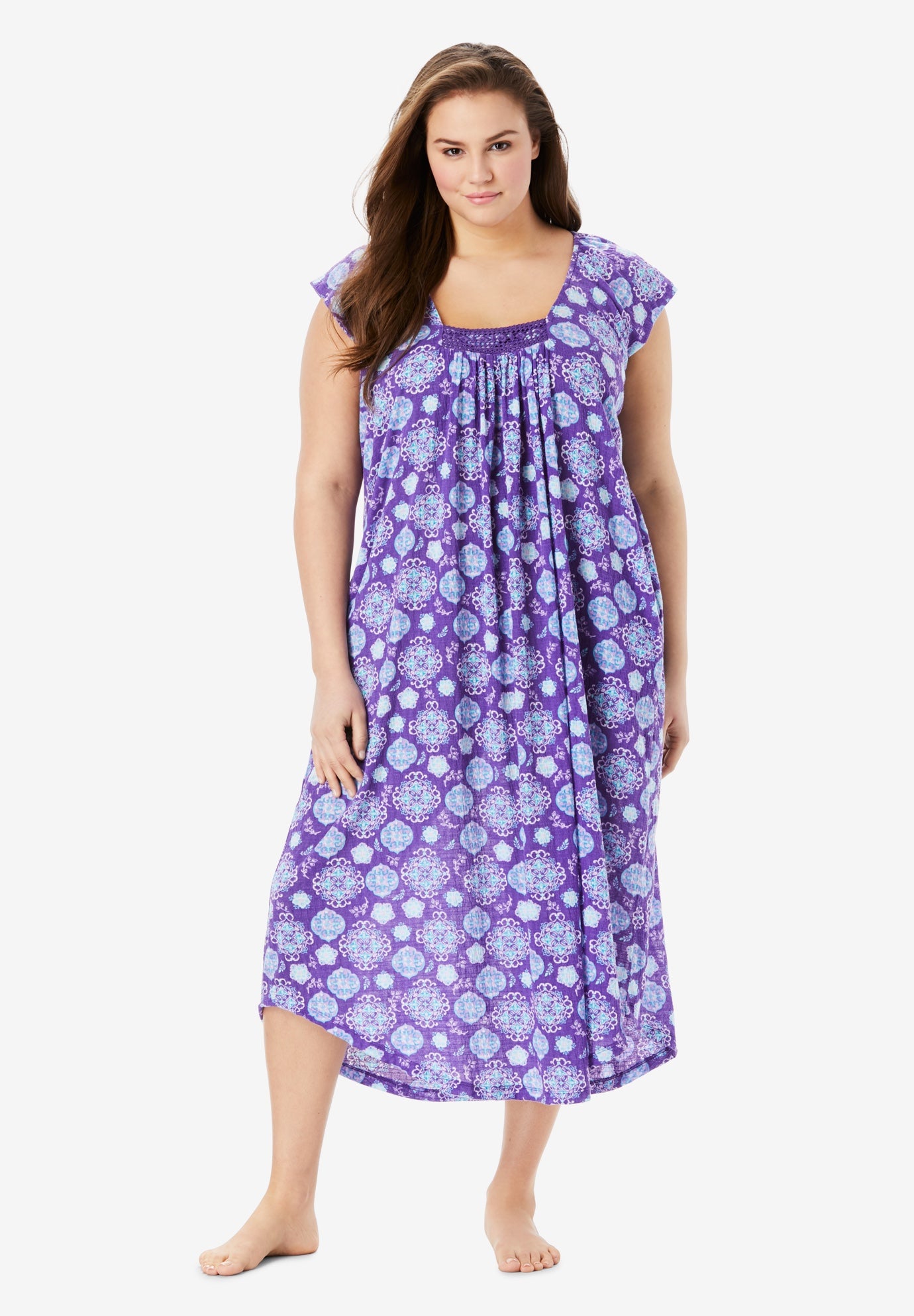 Whisperweight Gauze Nightgown by Dreams & Co.® Plus Size Nightgowns