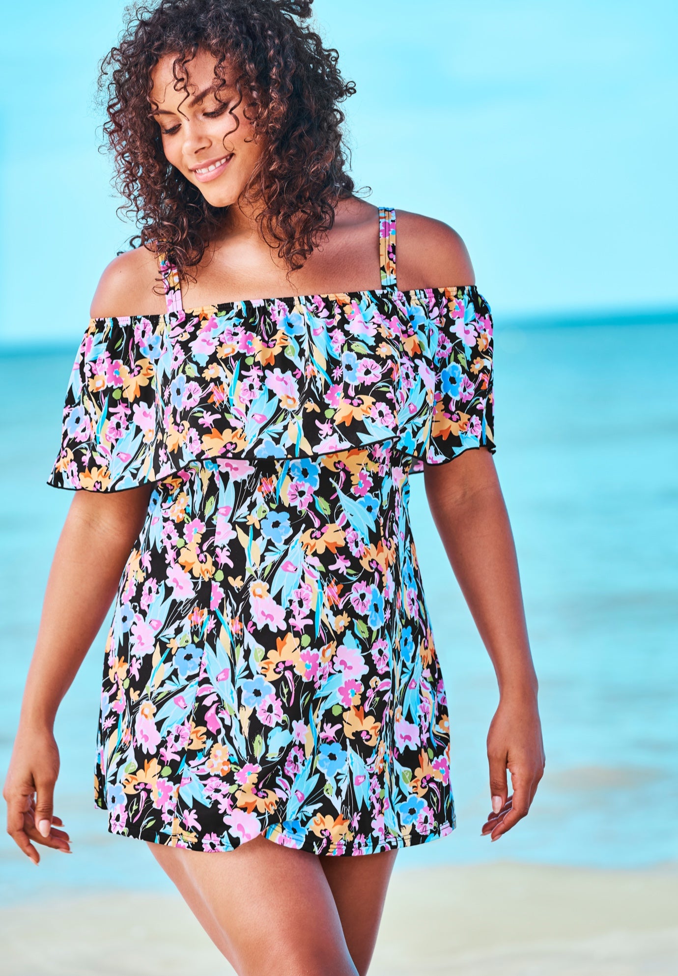plus size off the shoulder swimdress