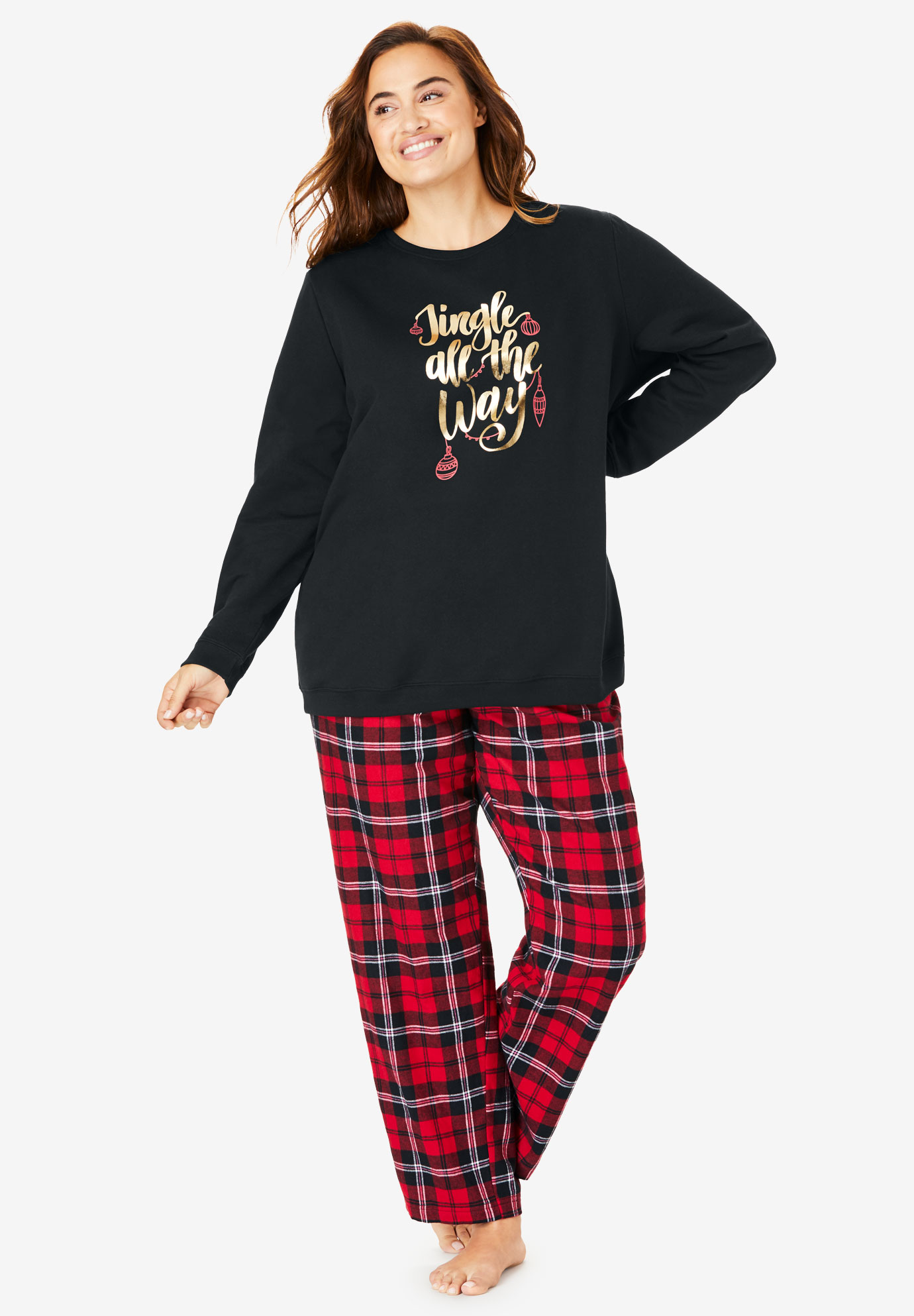 Fleece Sweatshirt Pajama Set by Dreams & Co.®| Plus Size Sleepwear ...