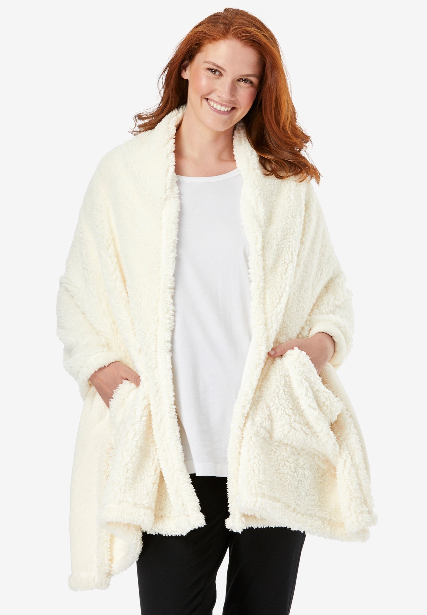 DrapeOver Sherpa Wrap by Dreams & Co.® Plus Size Robes Roaman's