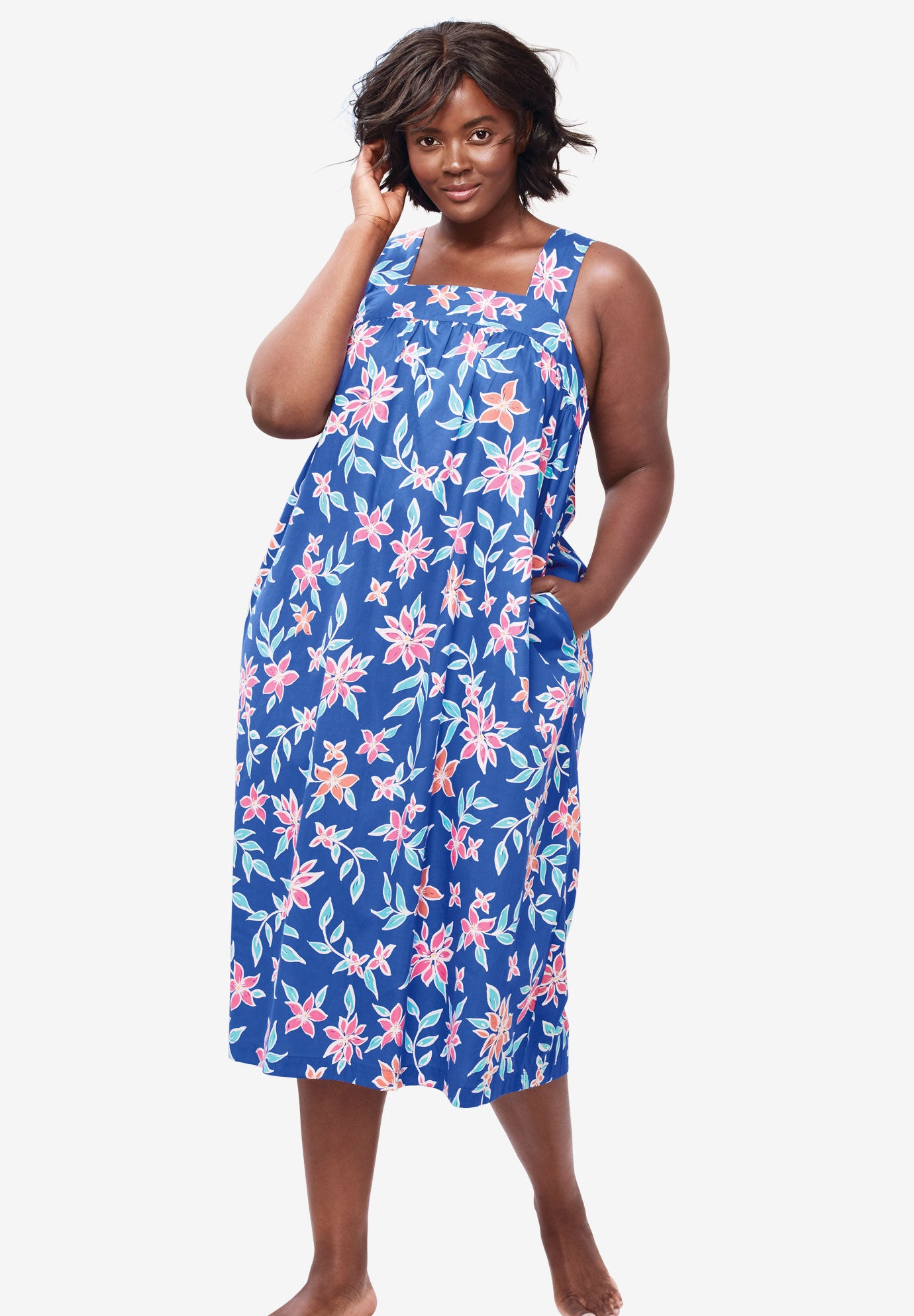 Print Sleeveless Square Neck Lounger by Dreams & Co.® Plus Size