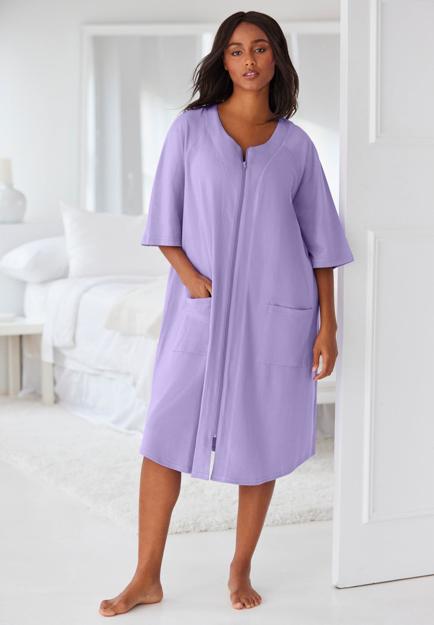 Short sleeve terry robe with zipper Clearance