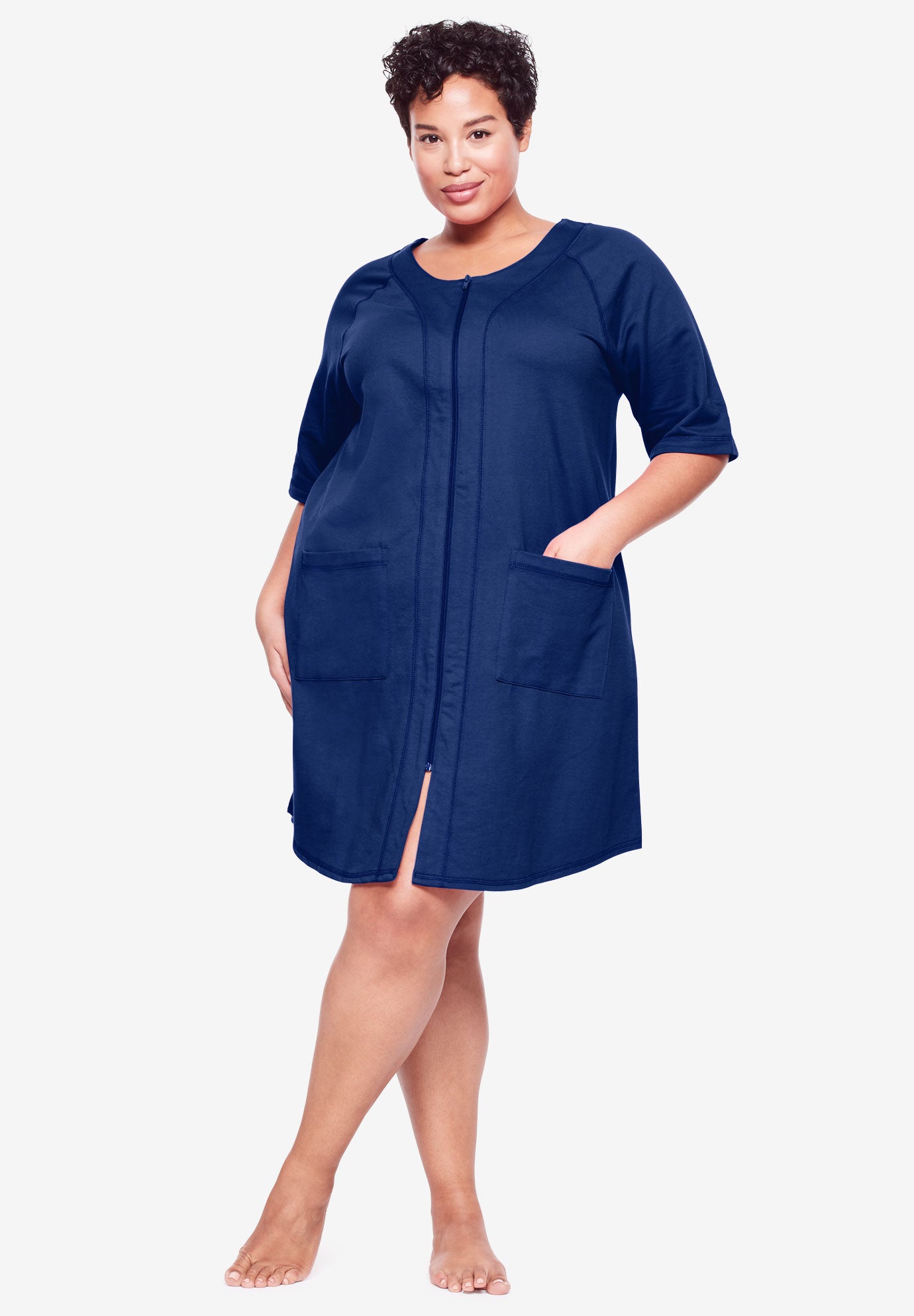 Short French Terry ZipFront Robe by Dreams & Co.® Plus Size Robes