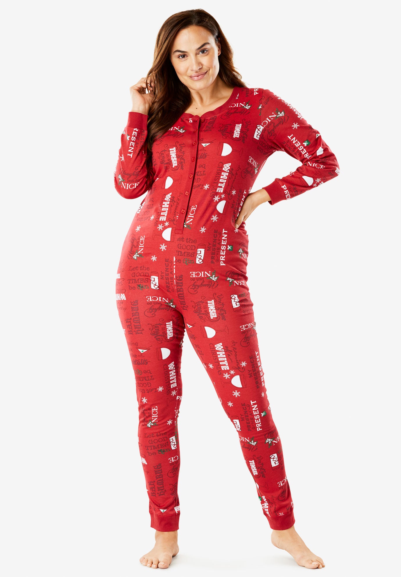Holiday Print Onesie Pajama by Dreams & Co.® Plus Size Sleepwear