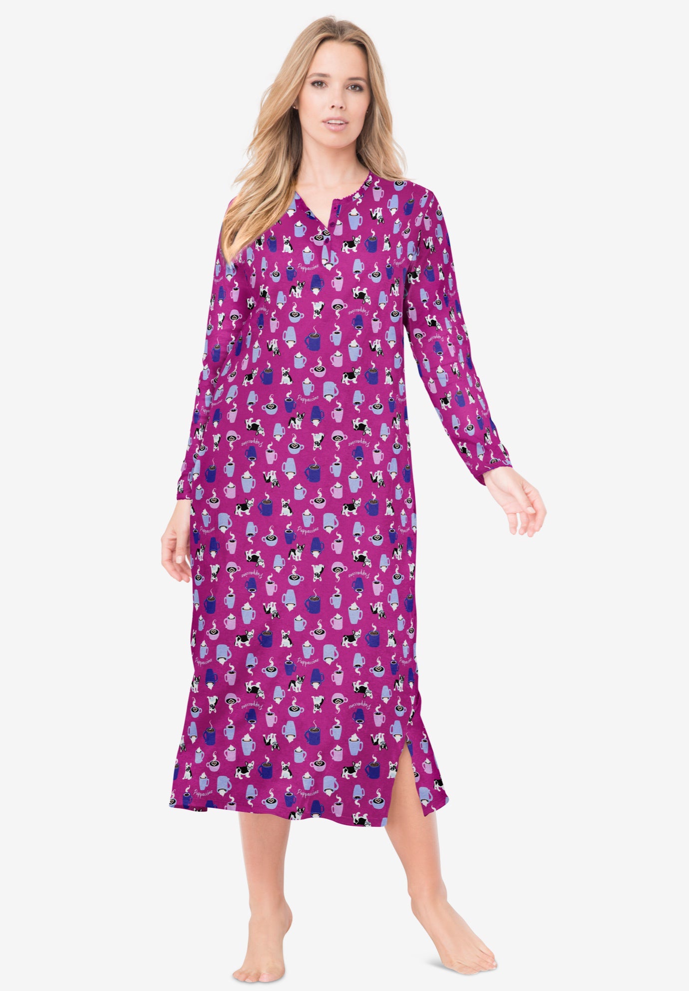 LongSleeve Henley Print Sleepshirt Roaman's