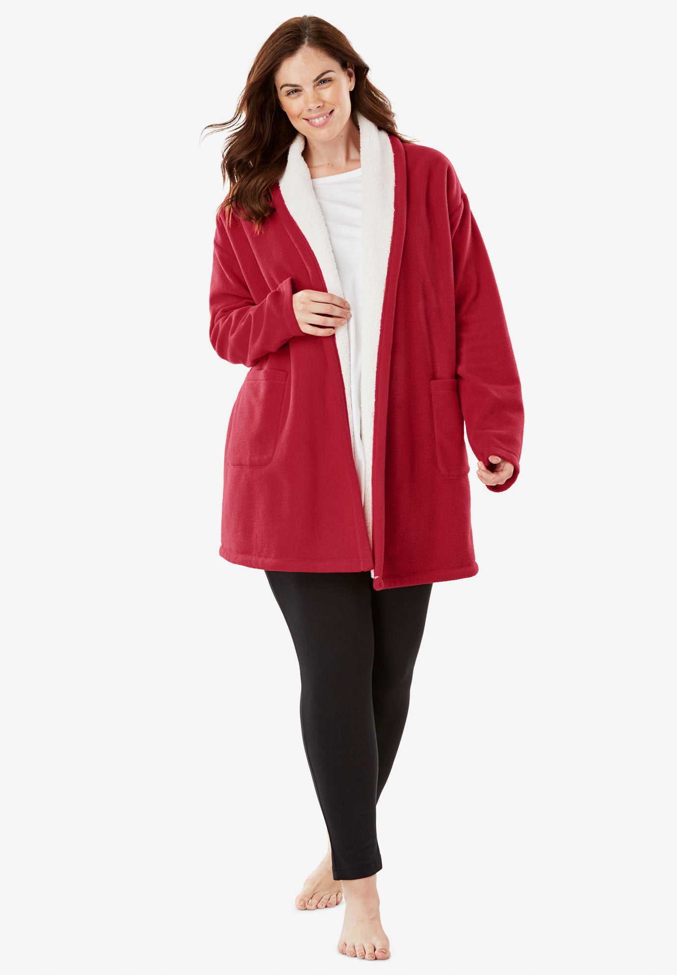 Sherpa Lined Collar Microfleece Bed Jacket Roaman s