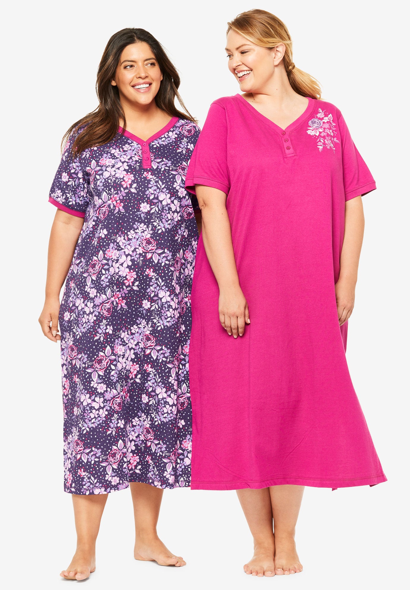Dreams & Co.® 2Pack Long Henley Sleepshirt Plus Size 2Pack