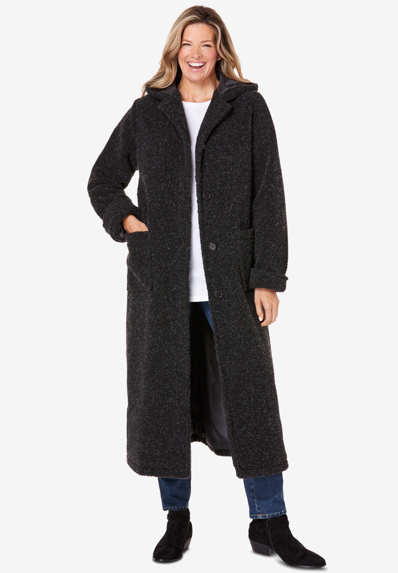 Long Hooded Berber Fleece Coat Roaman's