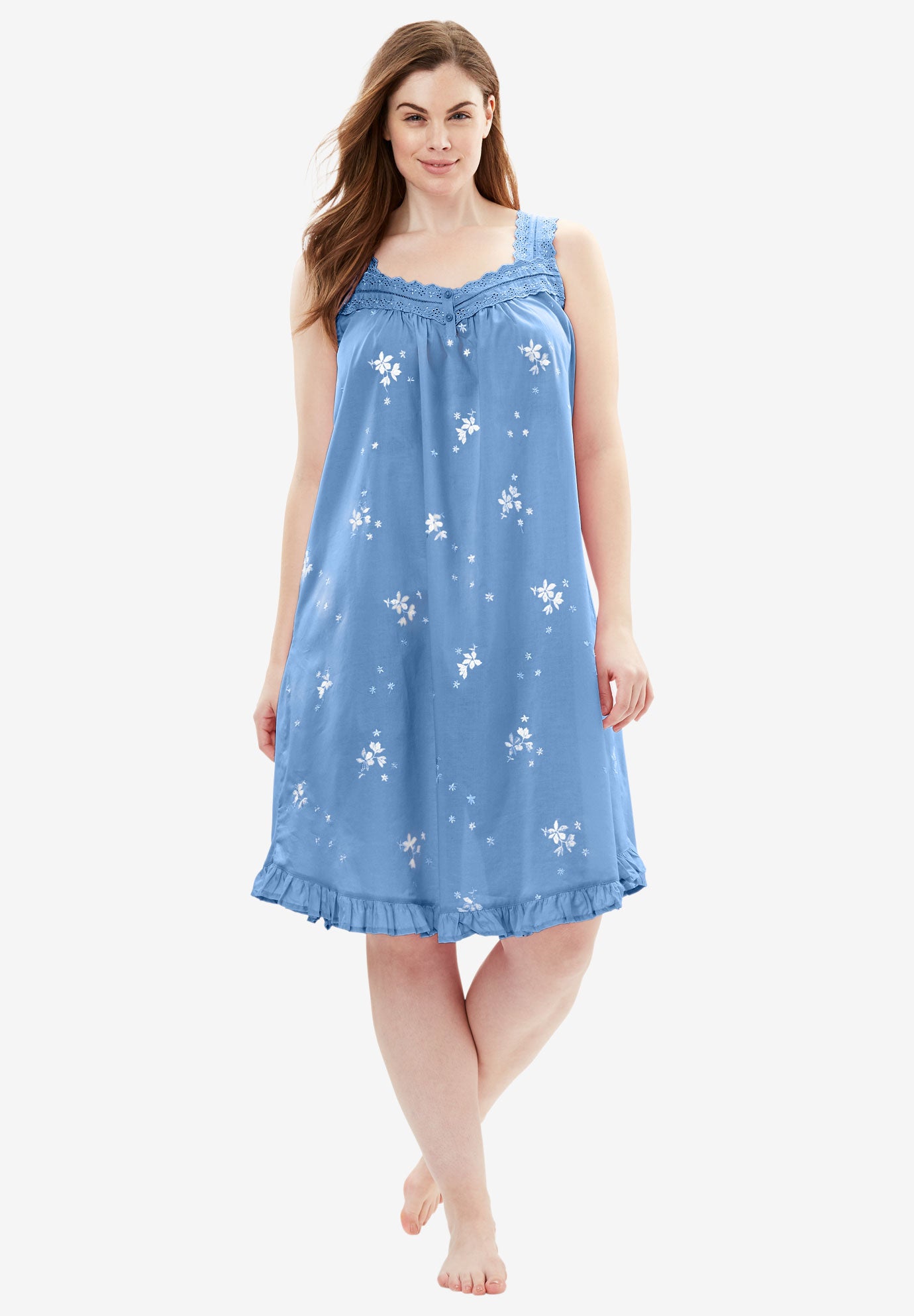 Short Embroidered Nightgown by Dreams & Co.® Plus Size Sleepwear