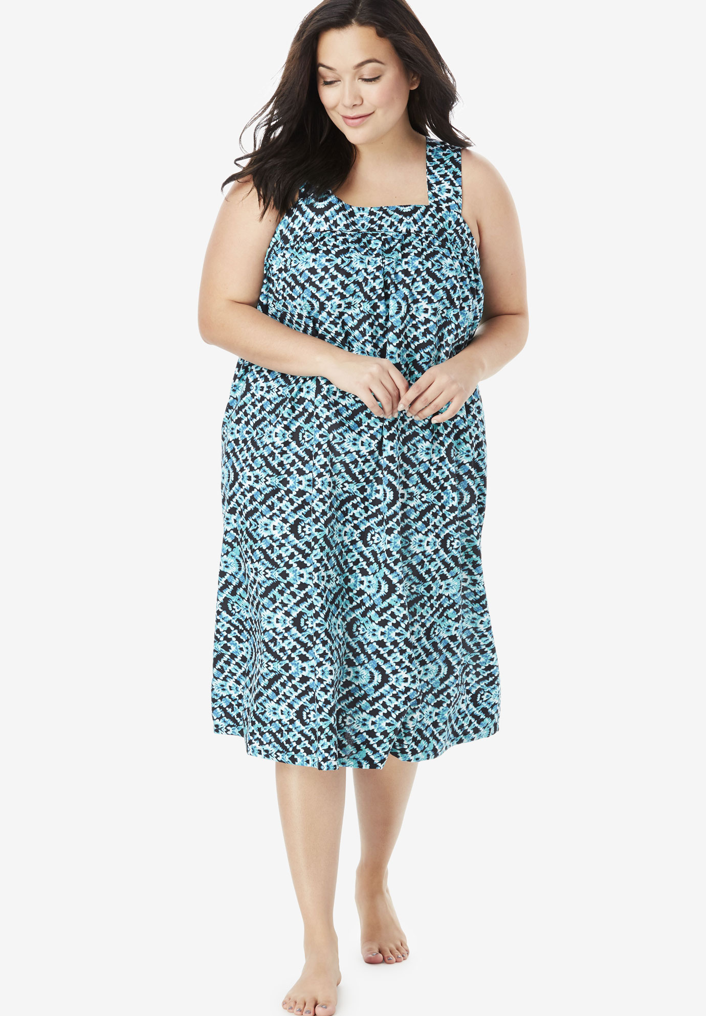 Print Sleeveless Square Neck Lounger by Dreams & Co.® | Plus Size ...