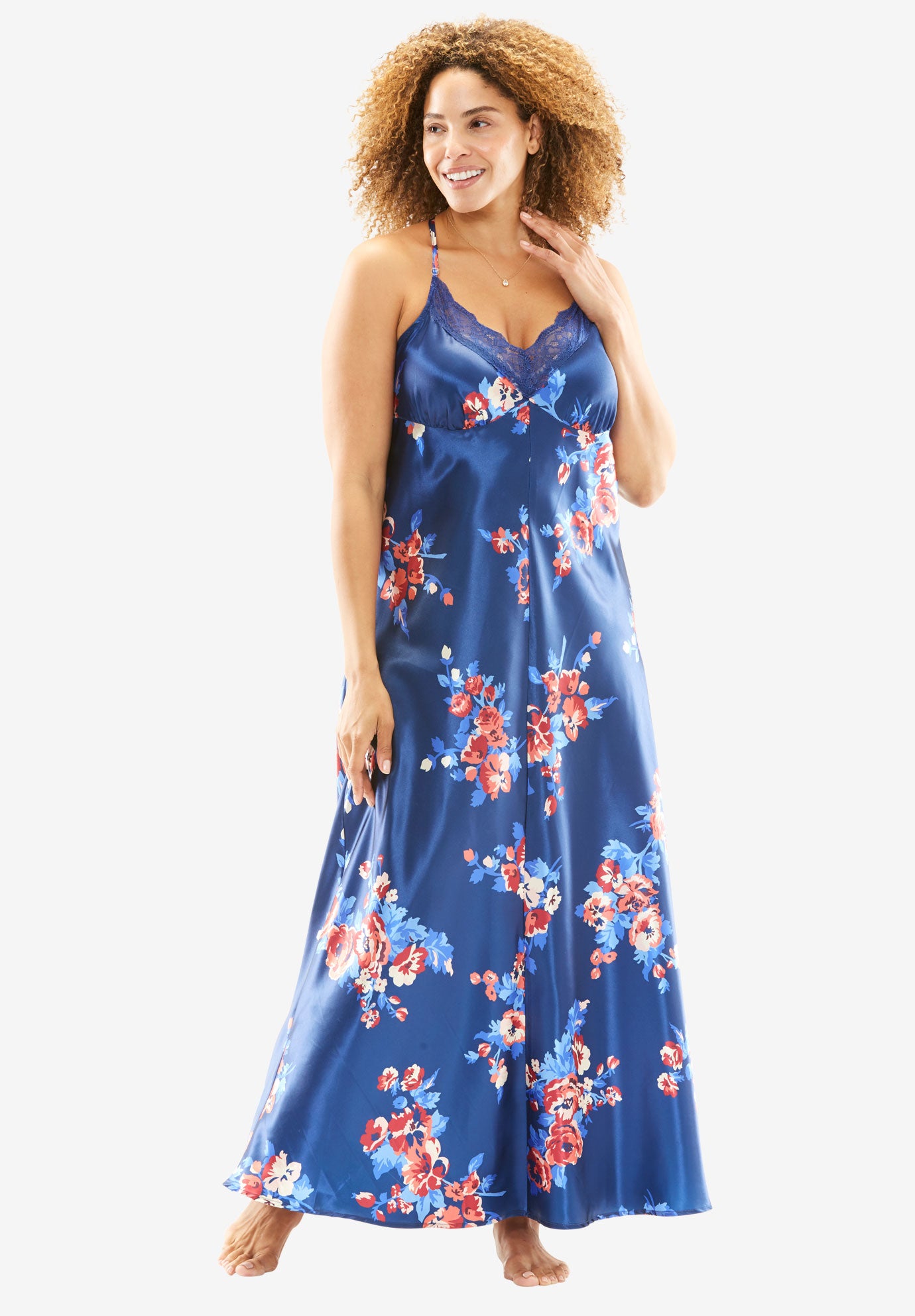 Print Lace-Trim Satin Nightgown by Amoureuse® | Plus Size ...