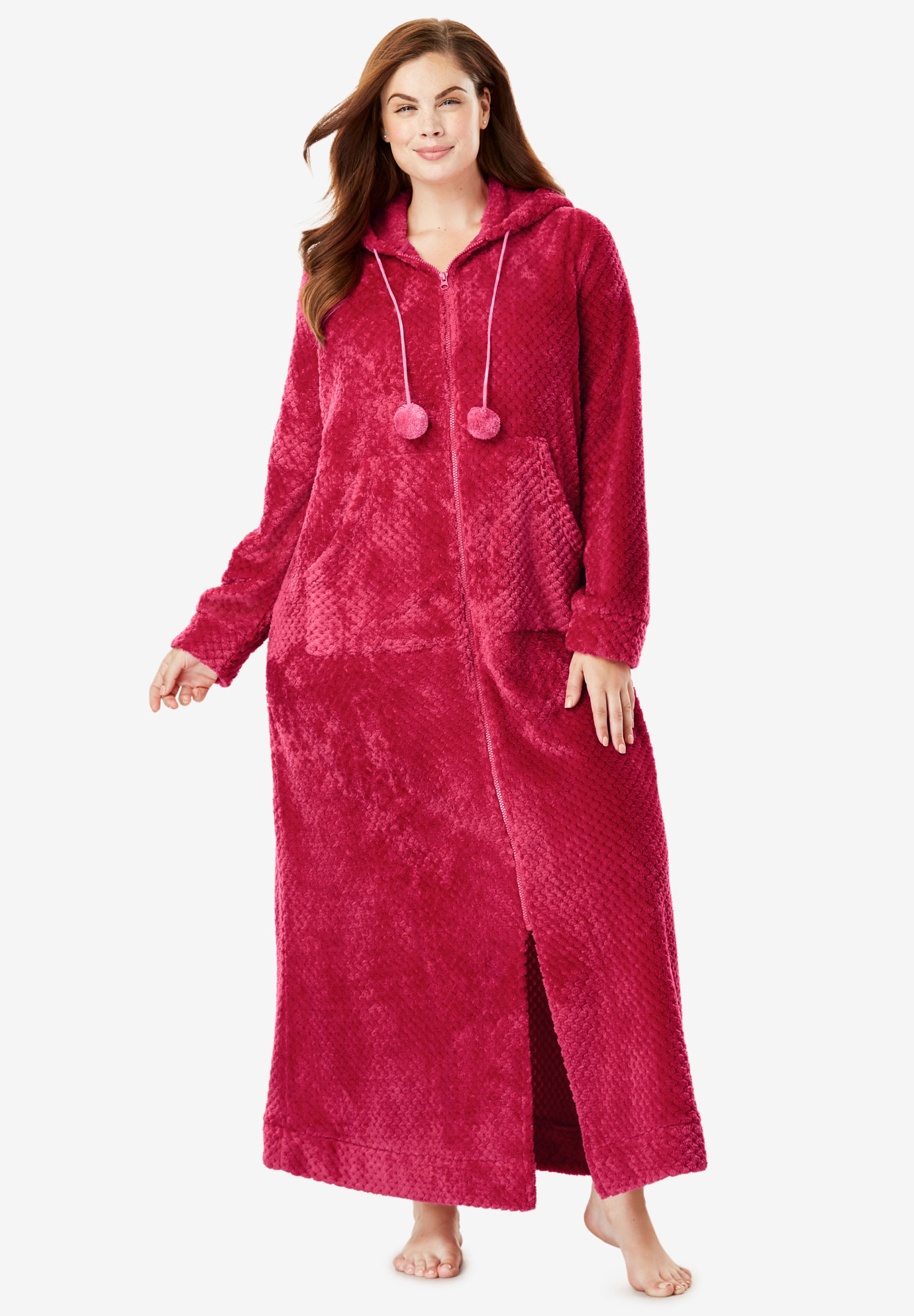 Plush Hooded Long Robe by Dreams & Co.® | Plus Size Sleepwear | Roaman&#39;s
