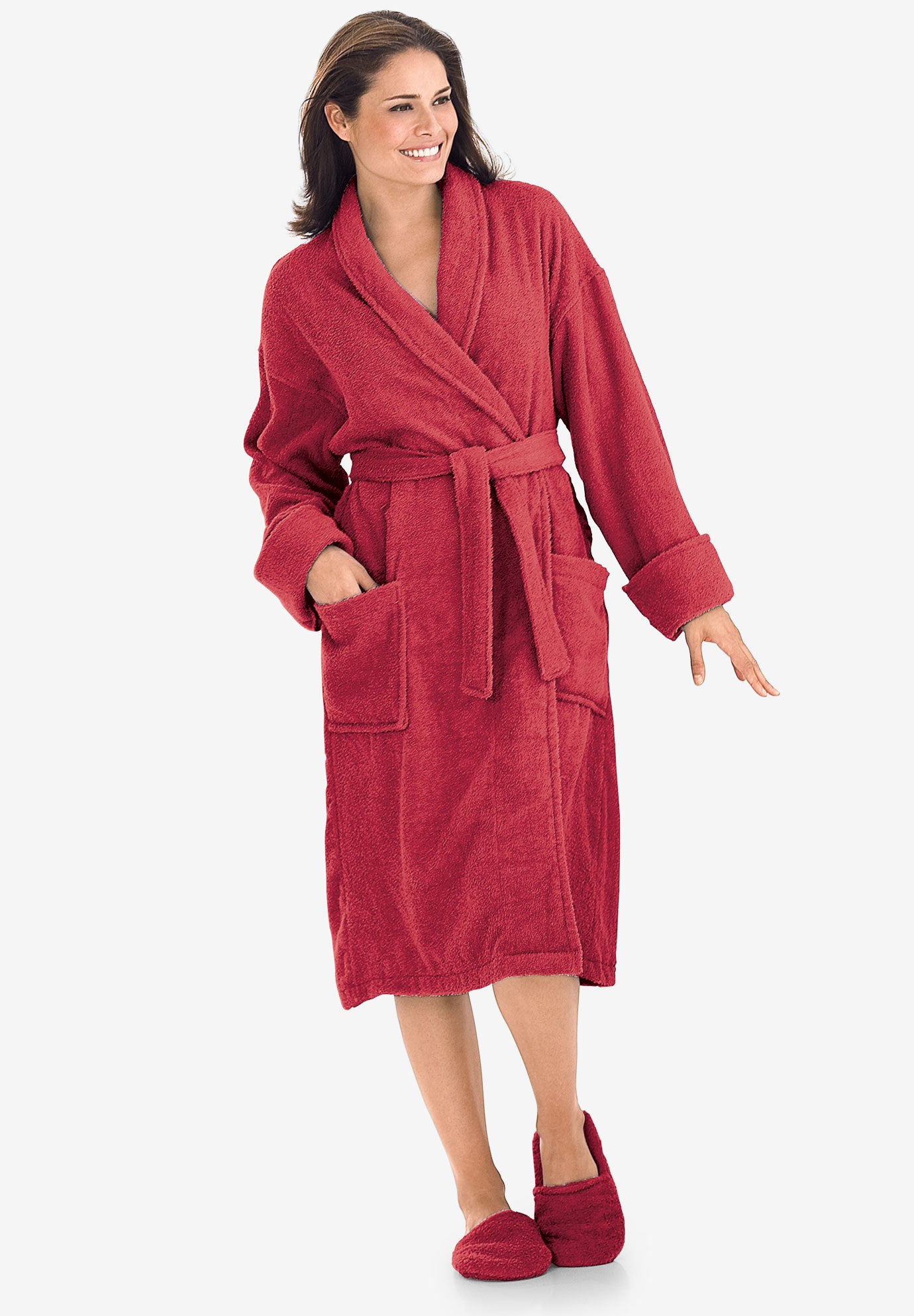 Short Terry Robe with FREE Matching Slippers by Dreams & Co® Plus Size Sleepwear Roaman's