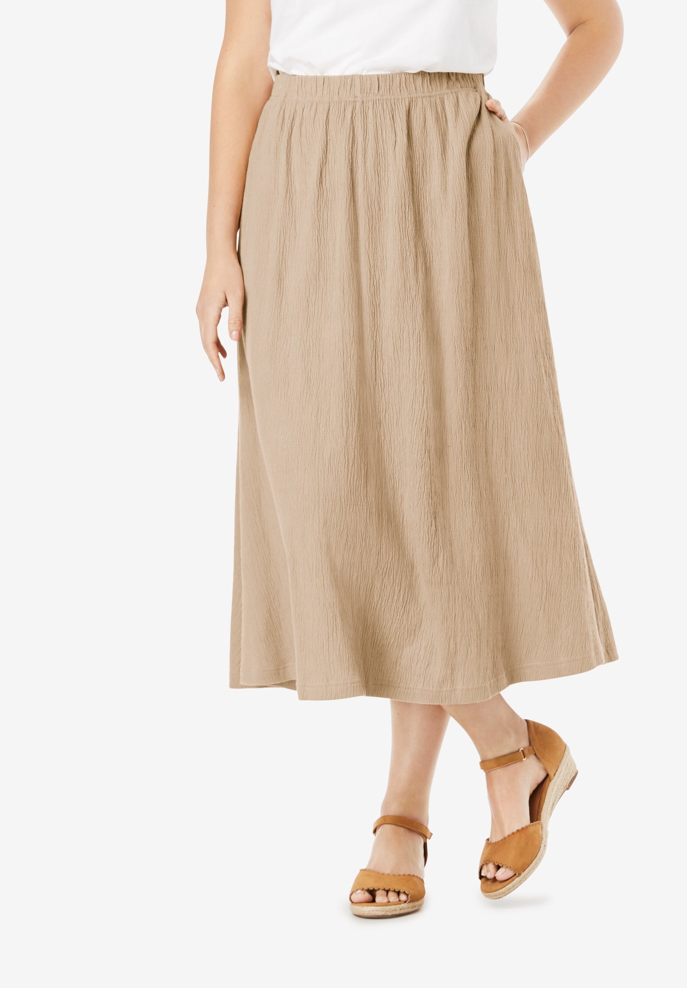 ElasticWaist Knit Gauze Skirt Roaman's