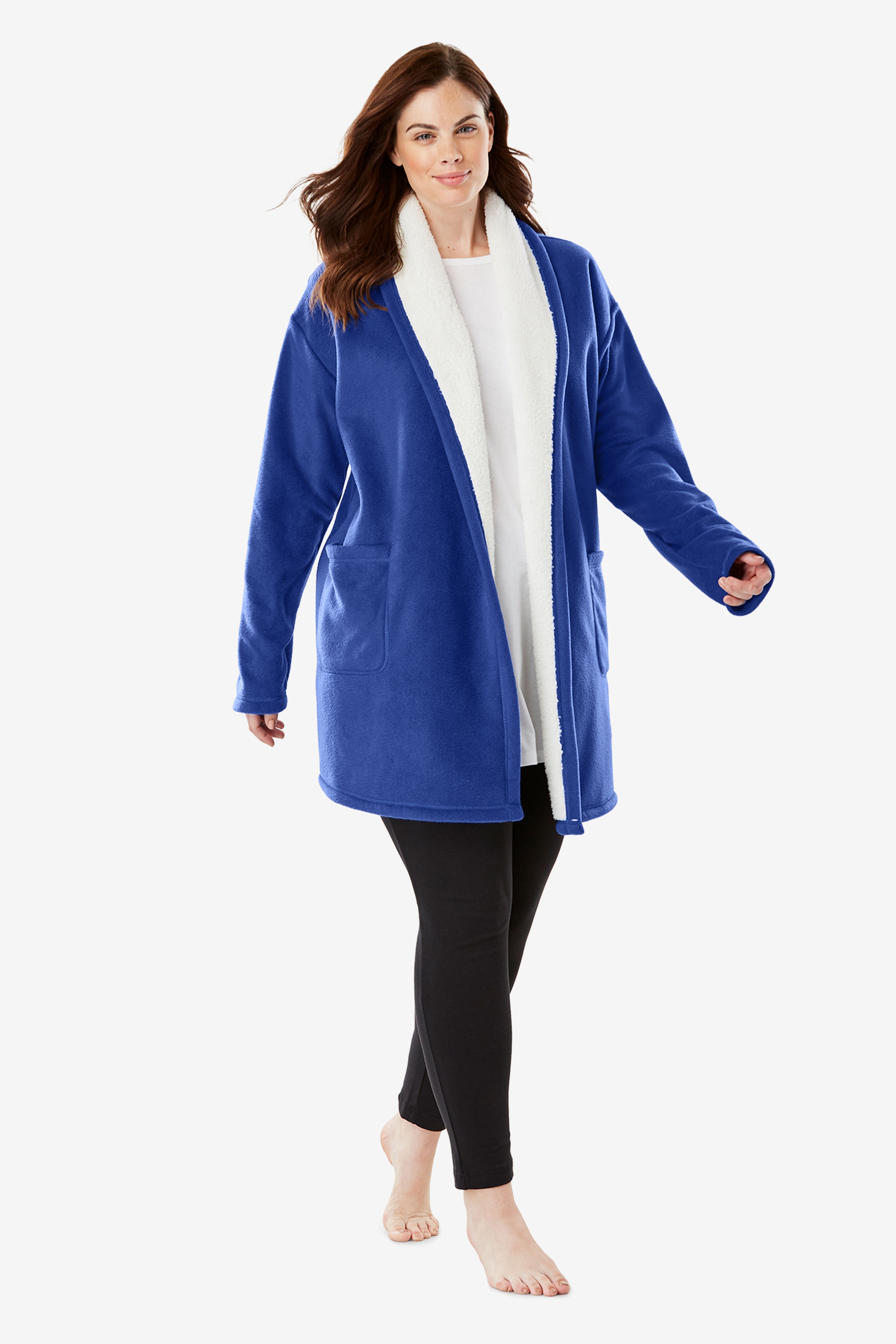 Womens Plus Size Sherpa-Lined Microfleece Bed Jacket Robe Dreams /& Co