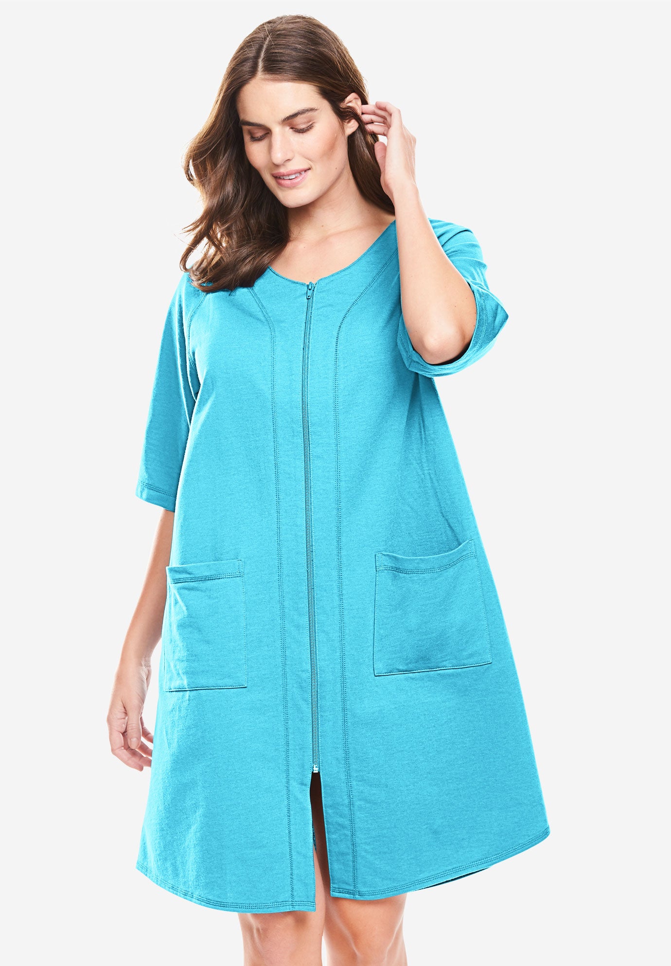 Short Sleeve French Terry Robe by Dreams & Co.® Plus Size Sleepwear Roaman's