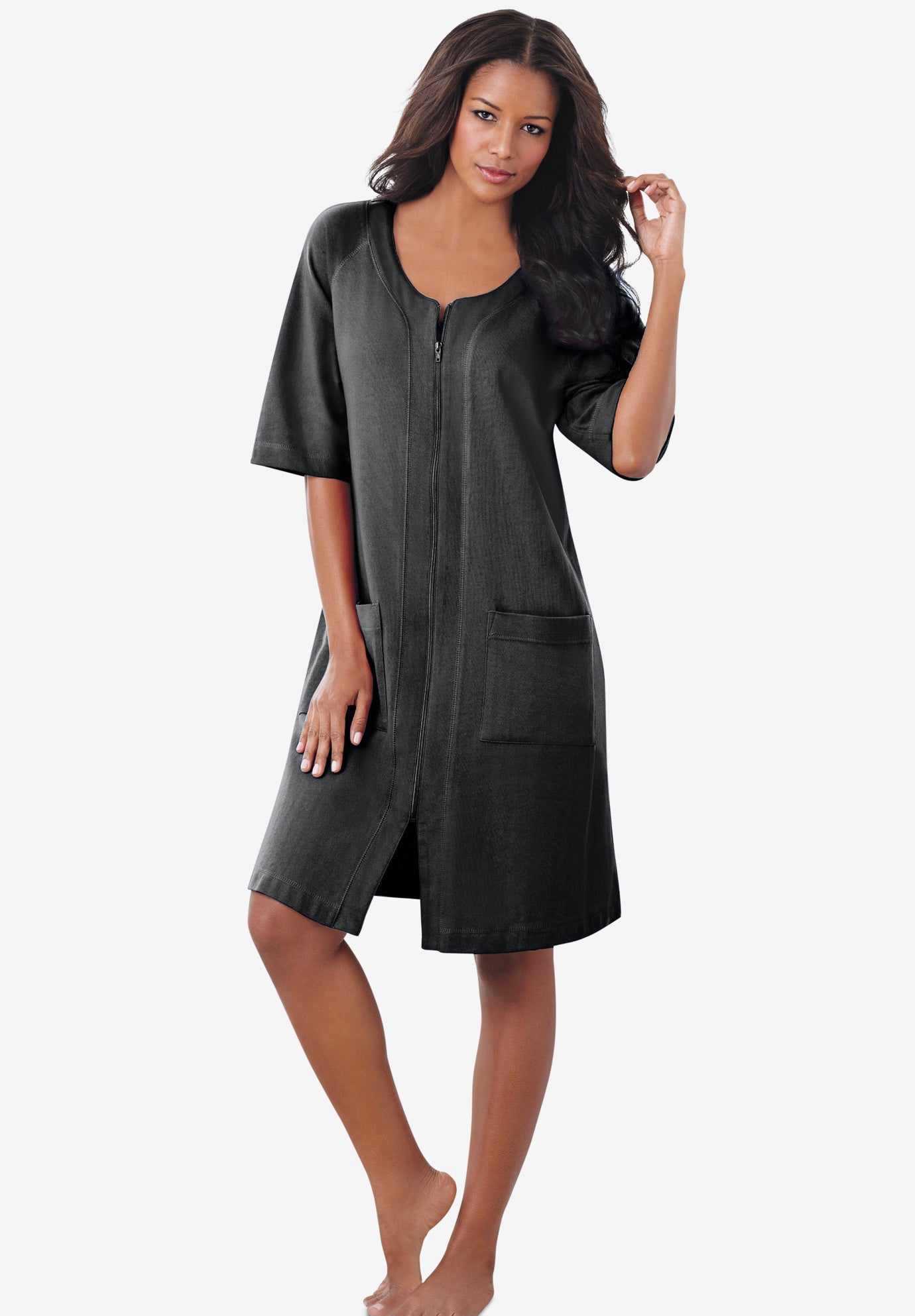 2X Womens Plus Size Short French Terry Zip-Front Robe Dreams /& Co Rosebud Striped Hearts
