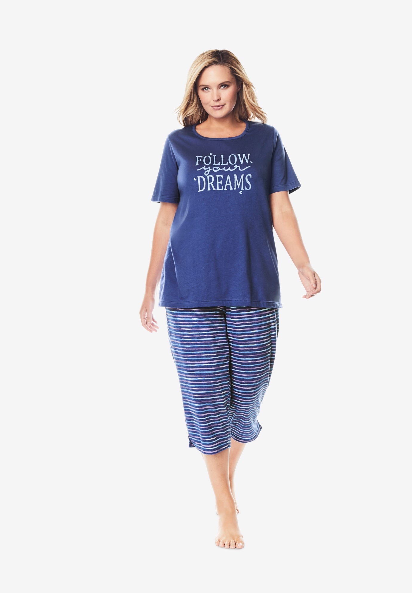 Graphic Tee Capri PJ Set by Dreams & Co.® Plus Size Pajama Sets Roaman's