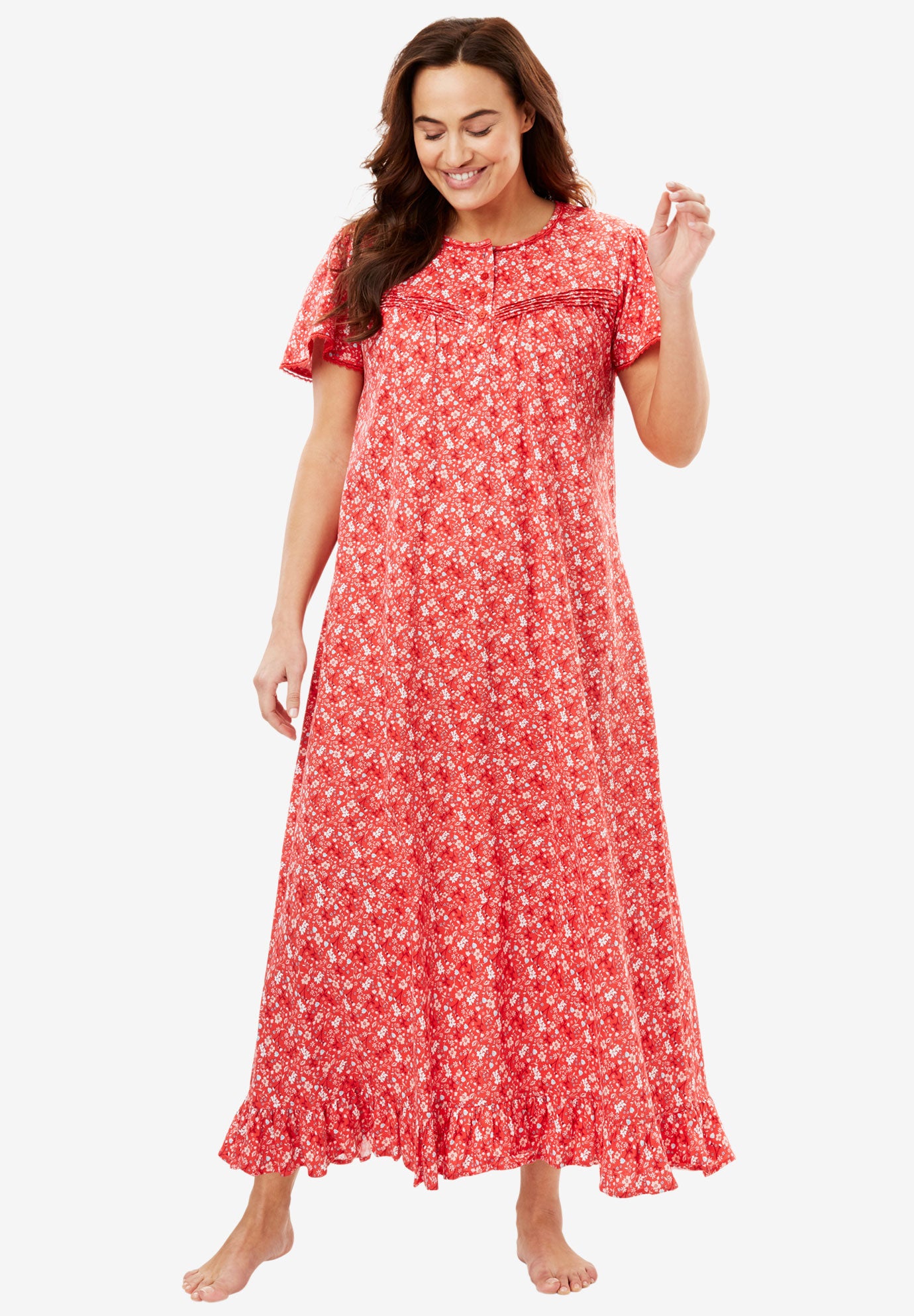 Long Cotton Gown by Dreams & Co® Plus Size Nightgowns Roaman's