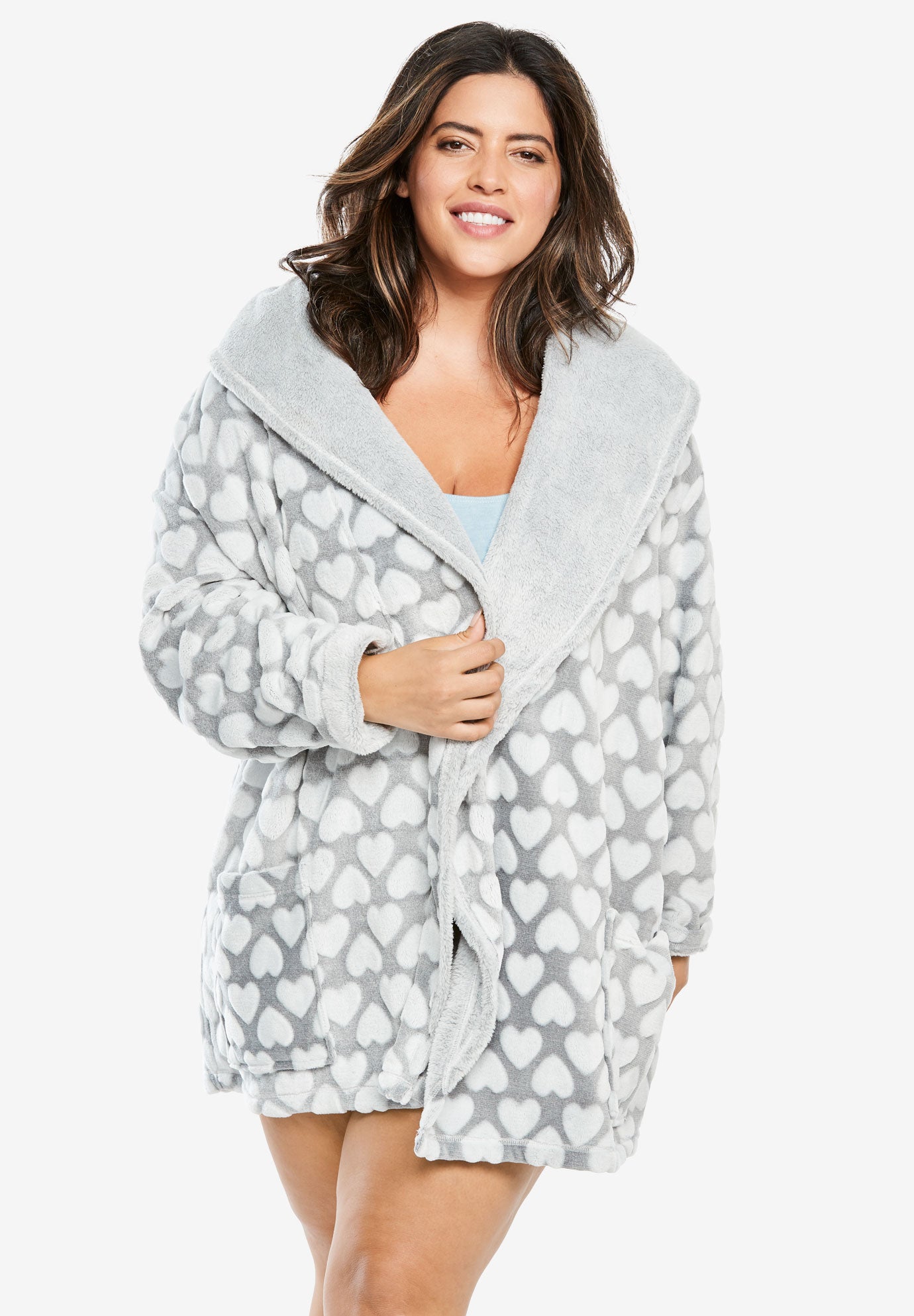 Heart Embossed Sherpa Lounge Jacket Plus Size Loungewear Roaman's