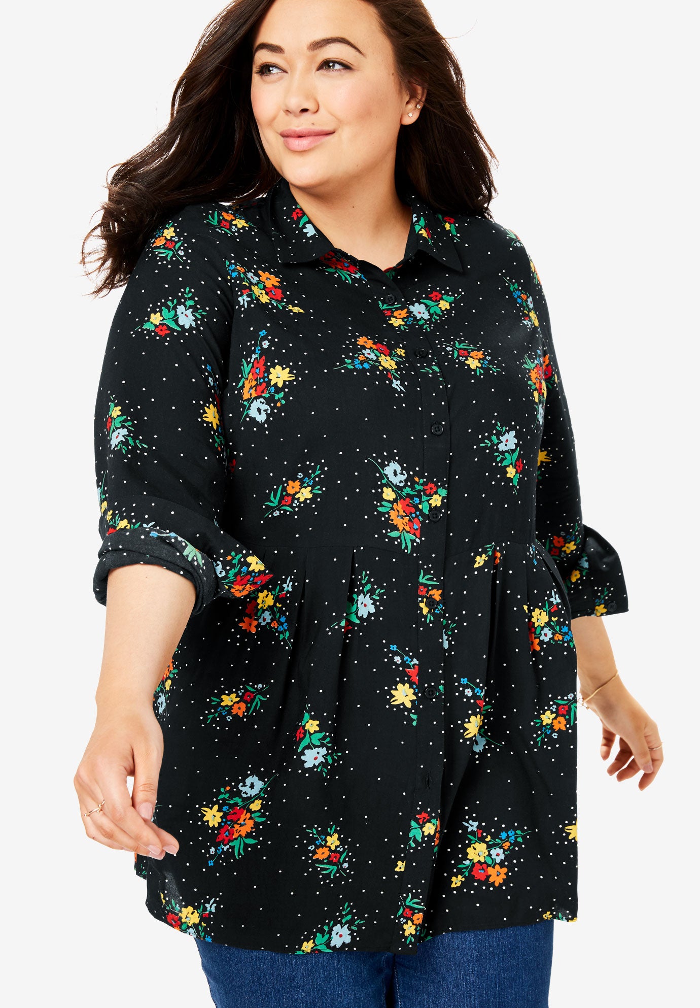 Pleated Waist Button Down Tunic Roaman's