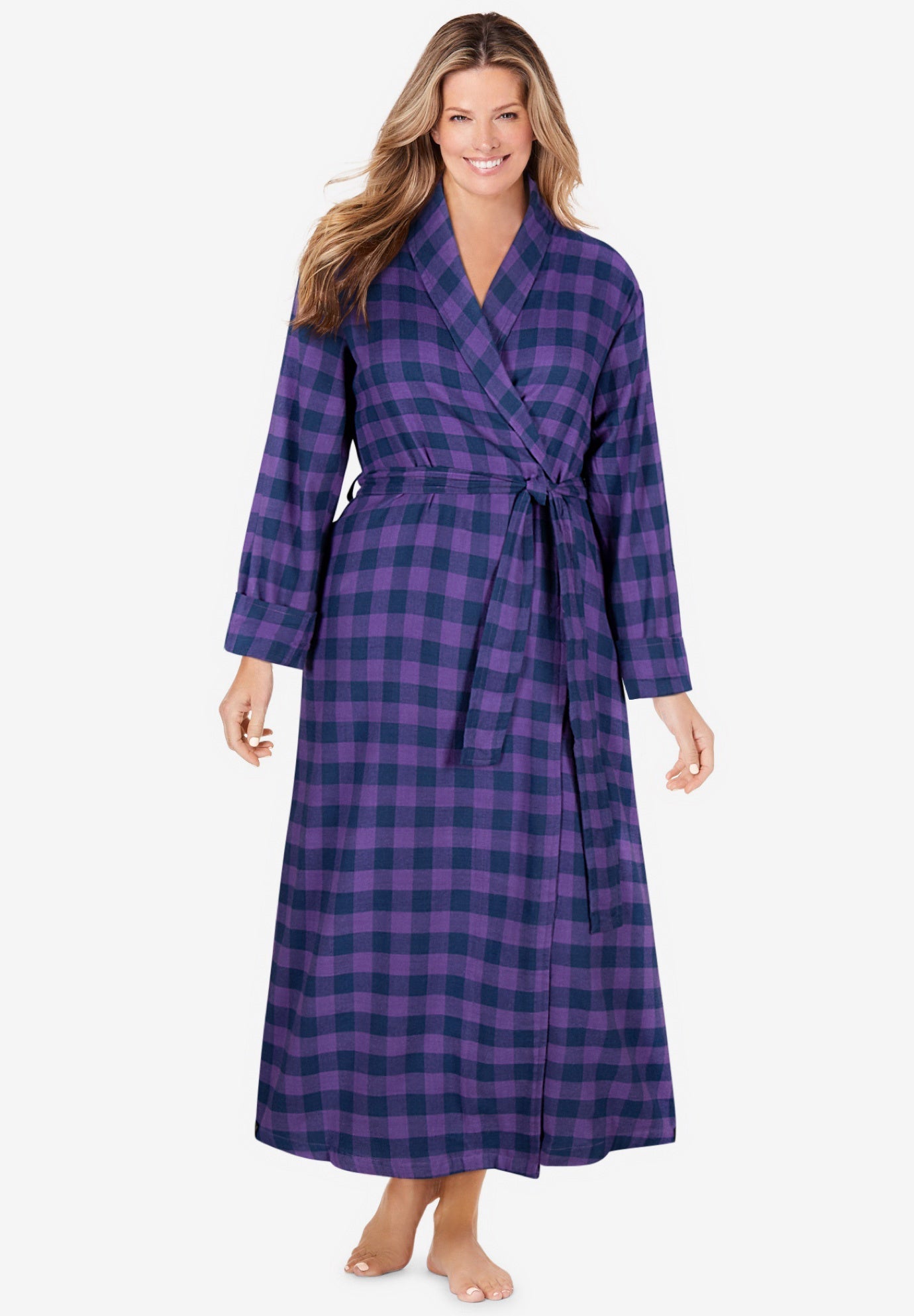 Long Flannel Robe by Dreams & Co.® Plus Size Robes Roaman's