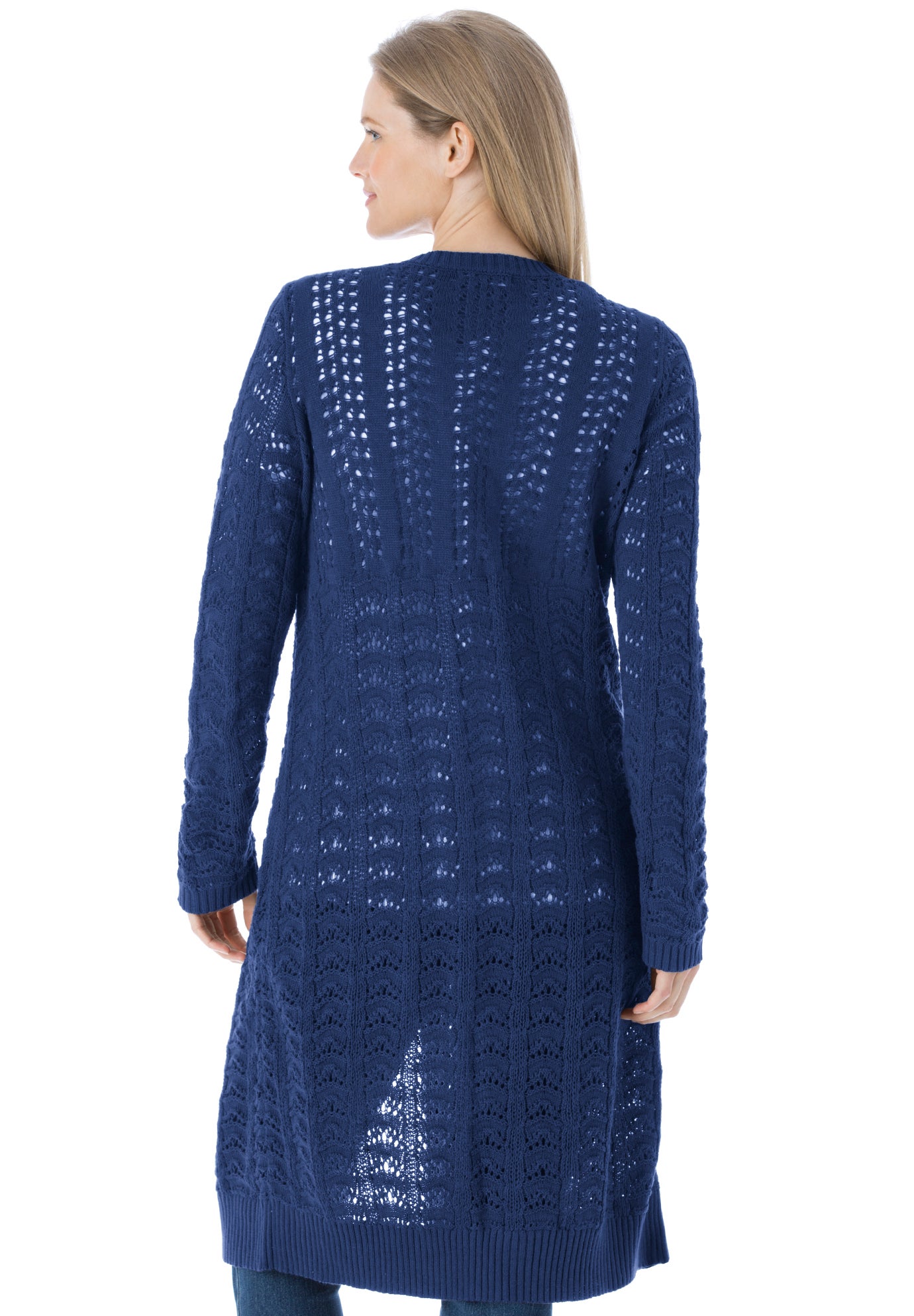 Pointelle Duster Cardigan Sweater Roaman's